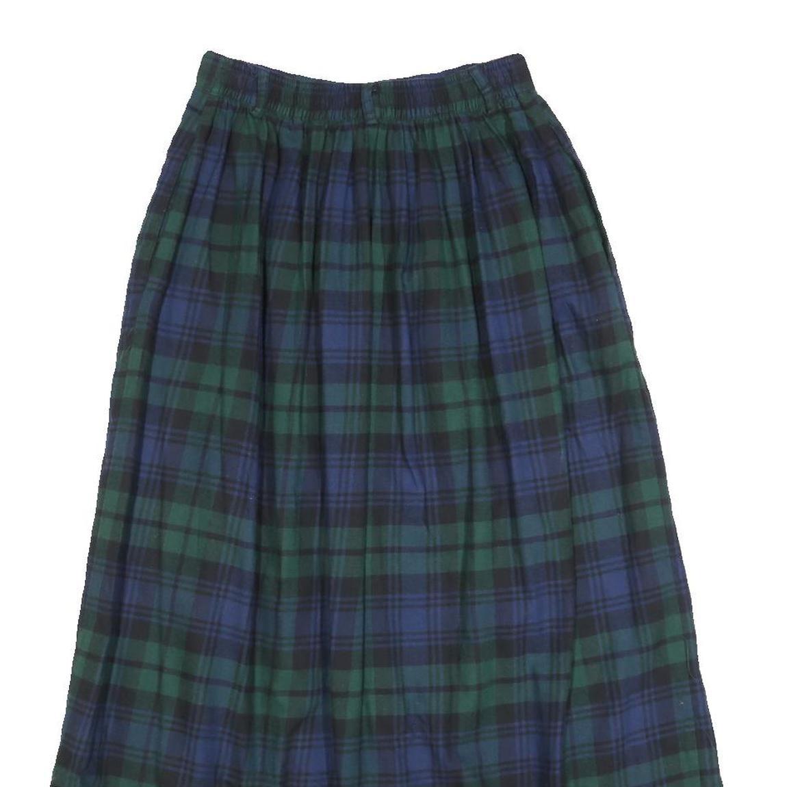 TALBOTS Womens Blue & Green Plaid Button Midi Cotton Skirt XXS Classic Comfort
