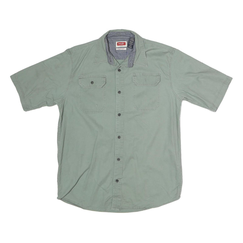 WRANGLER Mens Green Shirt M Cotton Casual Workwear Short Sleeve Button Pocket