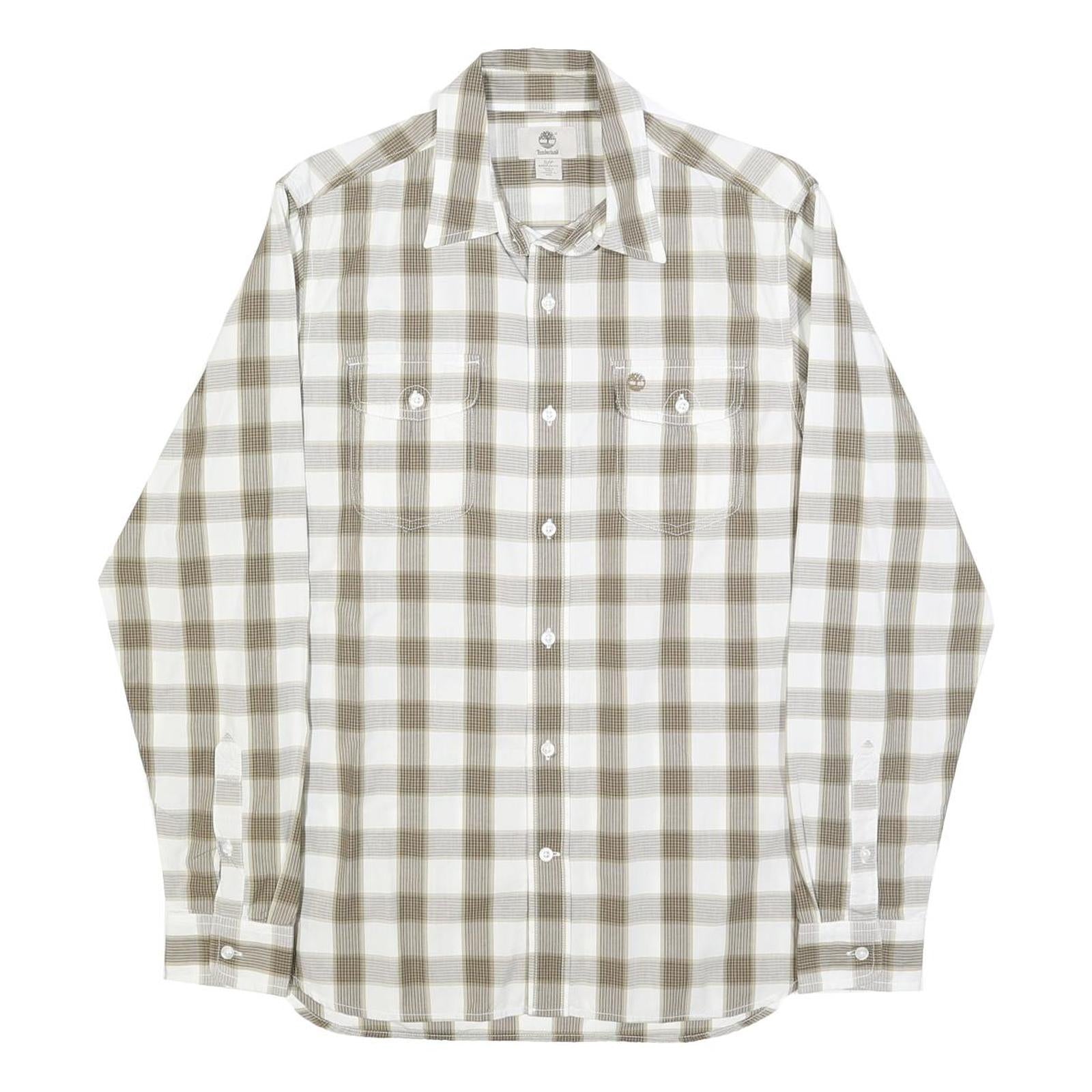 TIMBERLAND Mens White & Beige Check Shirt S Casual Cotton Long Sleeve Button