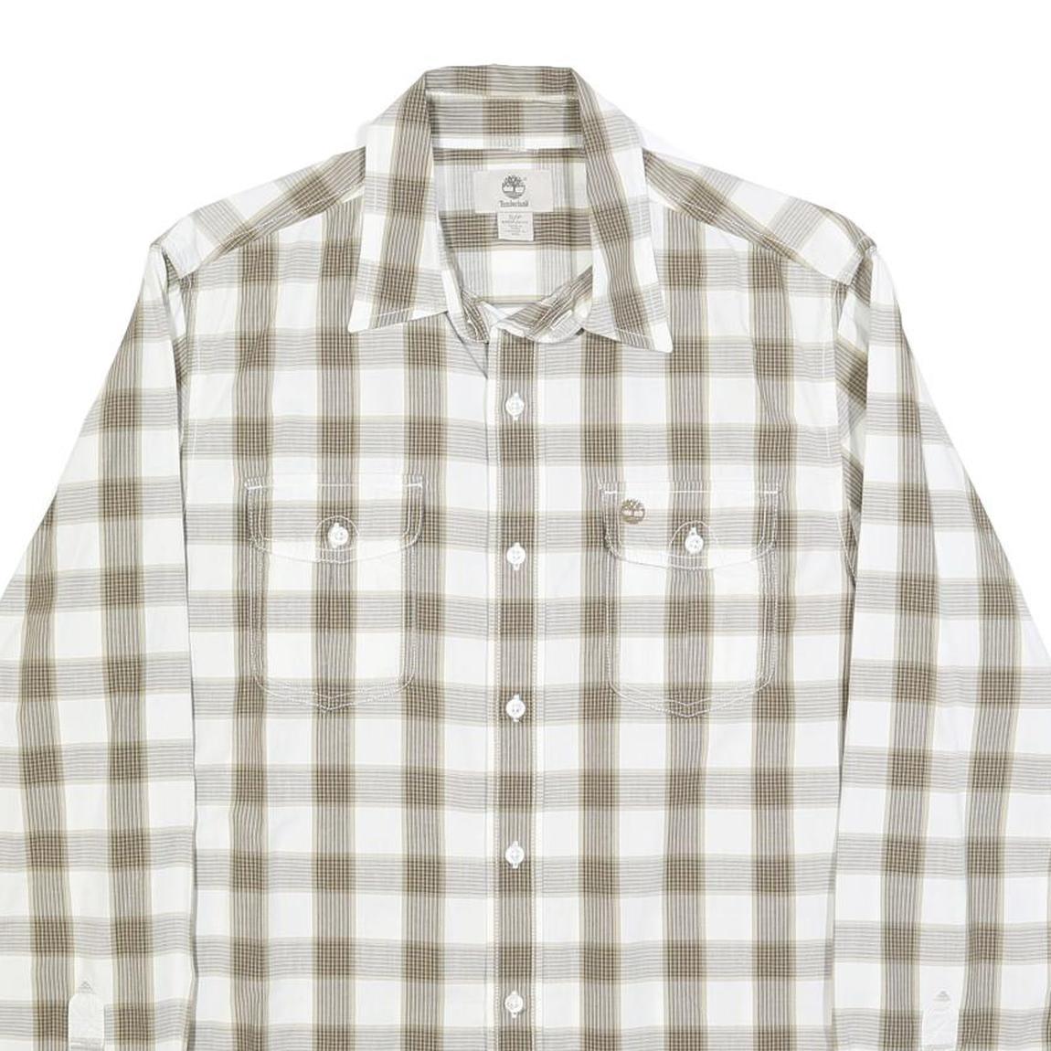 TIMBERLAND Mens White & Beige Check Shirt S Casual Cotton Long Sleeve Button