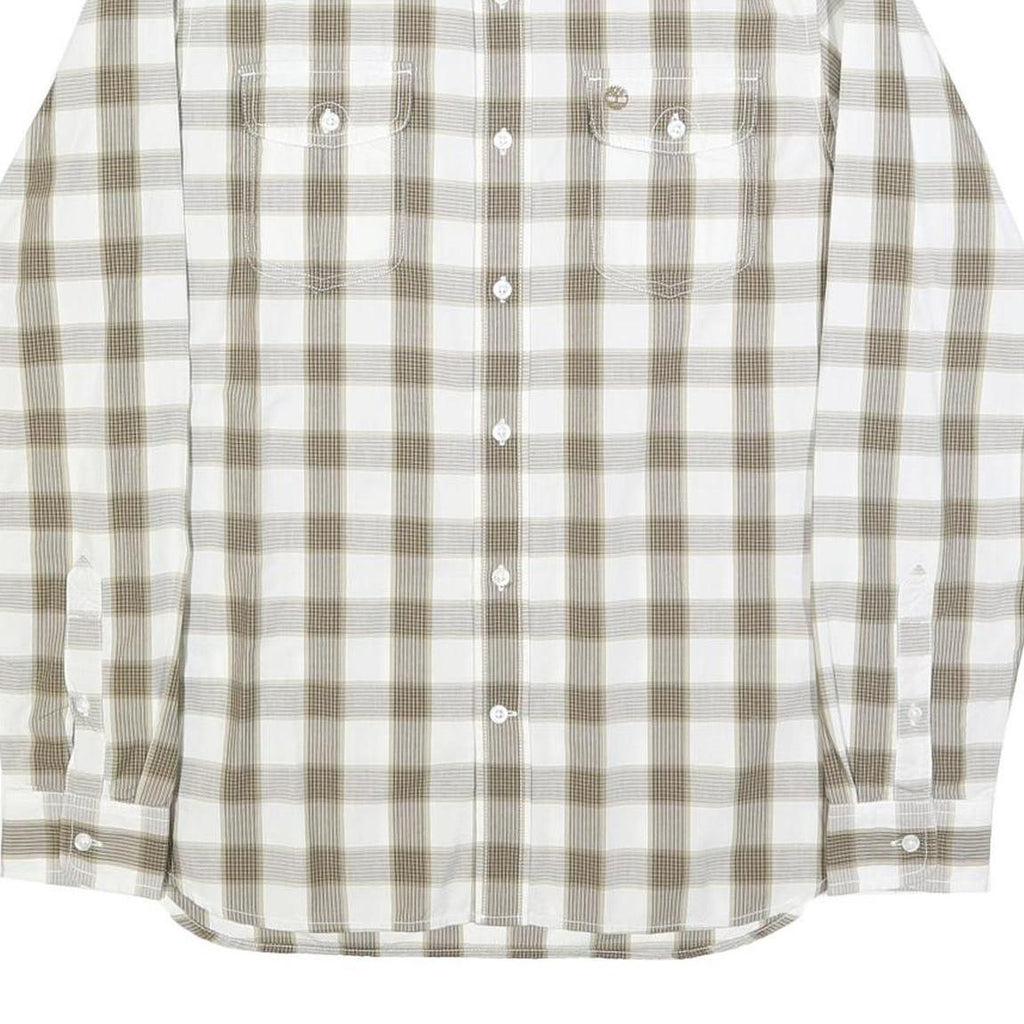 TIMBERLAND Mens White & Beige Check Shirt S Casual Cotton Long Sleeve Button