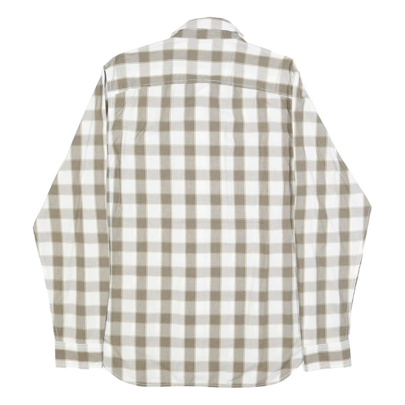 TIMBERLAND Mens White & Beige Check Shirt S Casual Cotton Long Sleeve Button