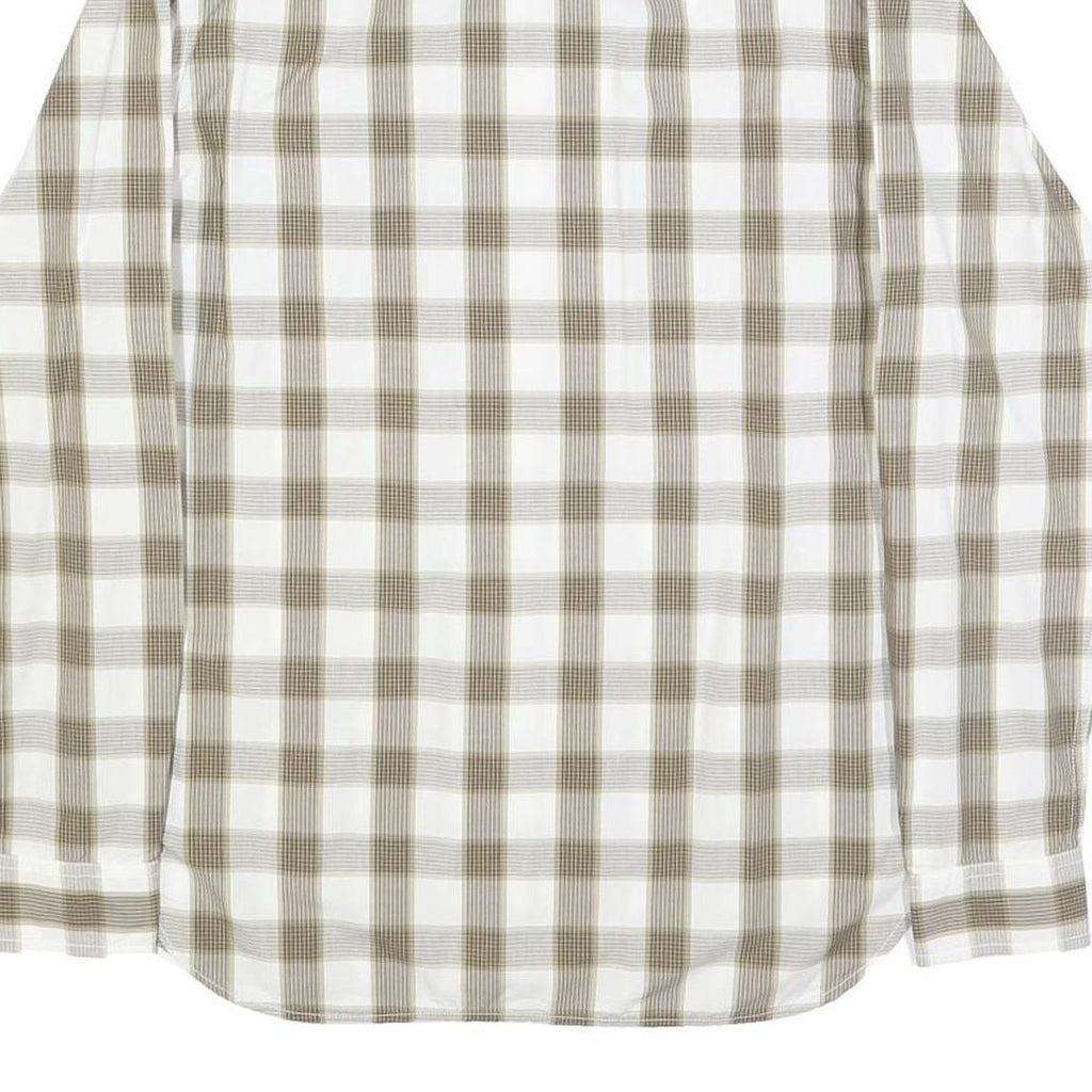 TIMBERLAND Mens White & Beige Check Shirt S Casual Cotton Long Sleeve Button