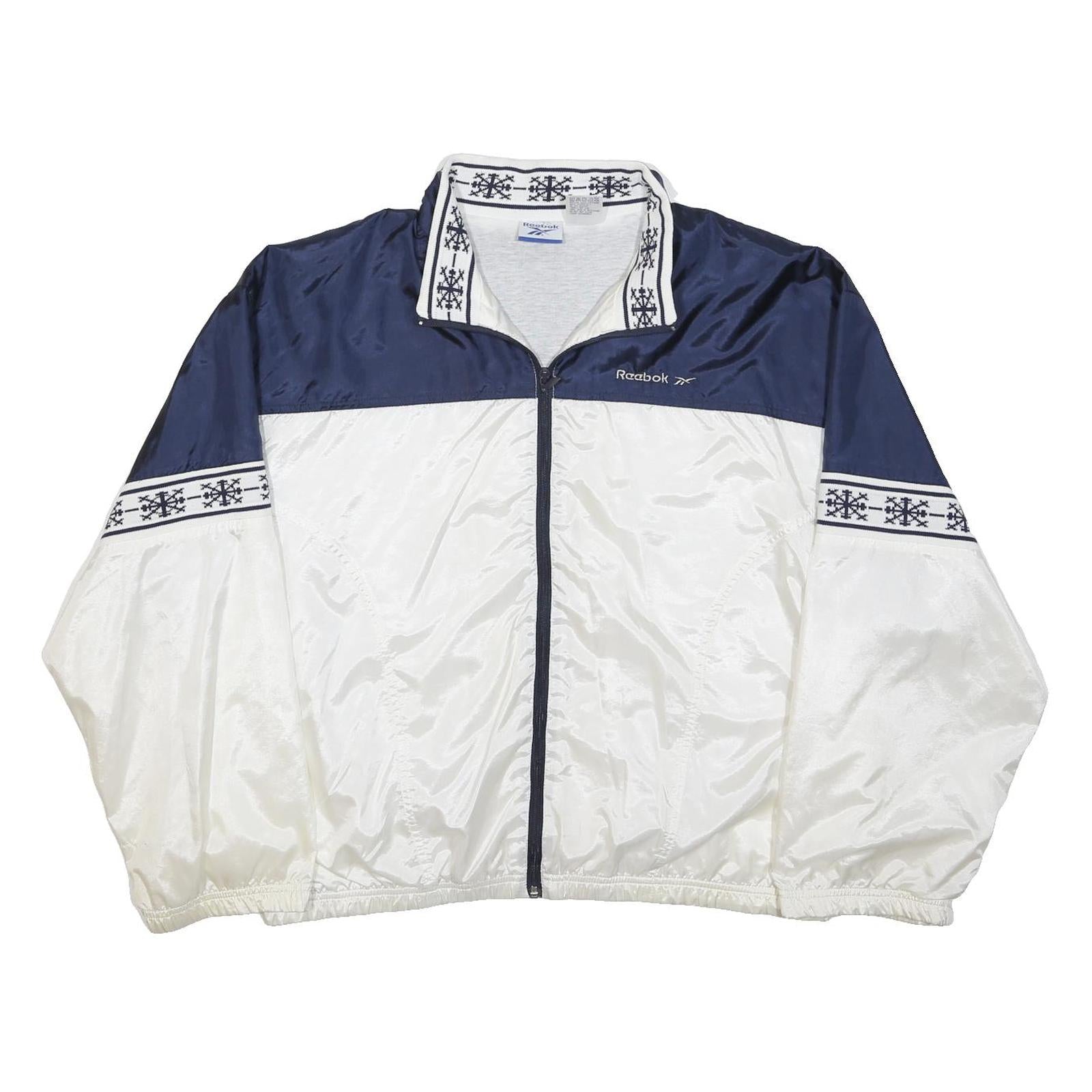 REEBOK Mens Navy & White Zip Jacket L Polyester Colourblock Sportswear Casual