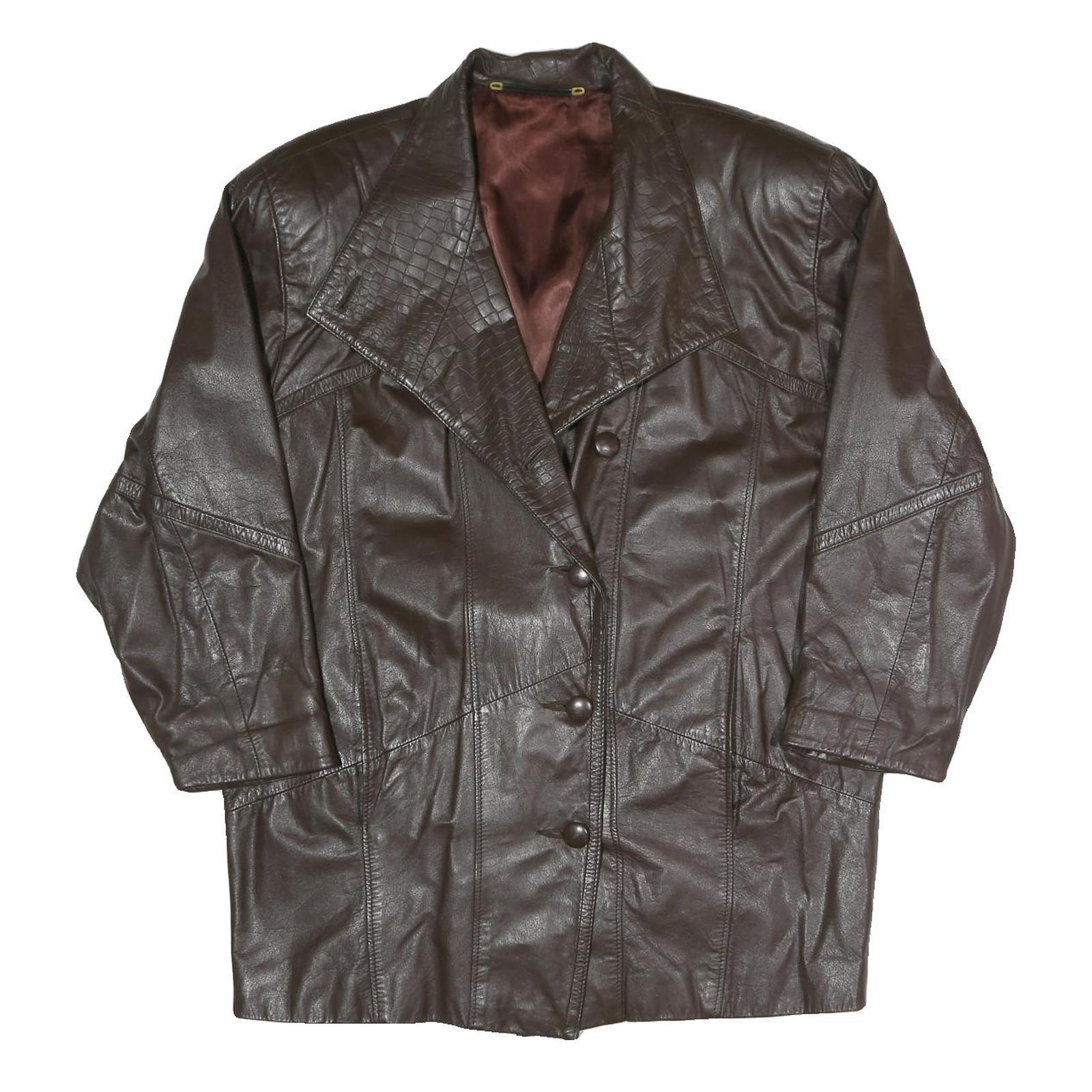 Womens Brown Faux Leather Button Jacket XL Woven Croc Texture Lapel