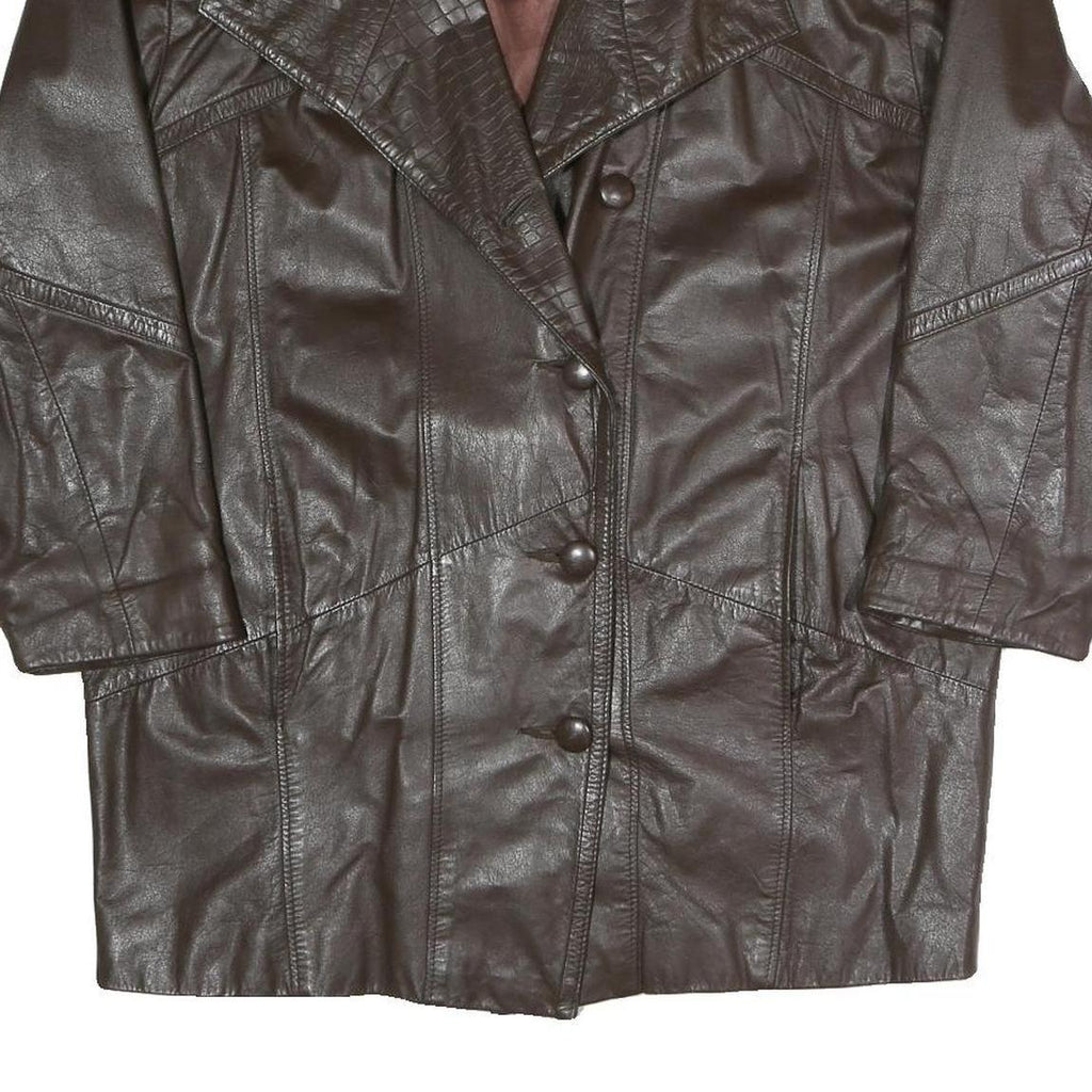 Womens Brown Faux Leather Button Jacket XL Woven Croc Texture Lapel