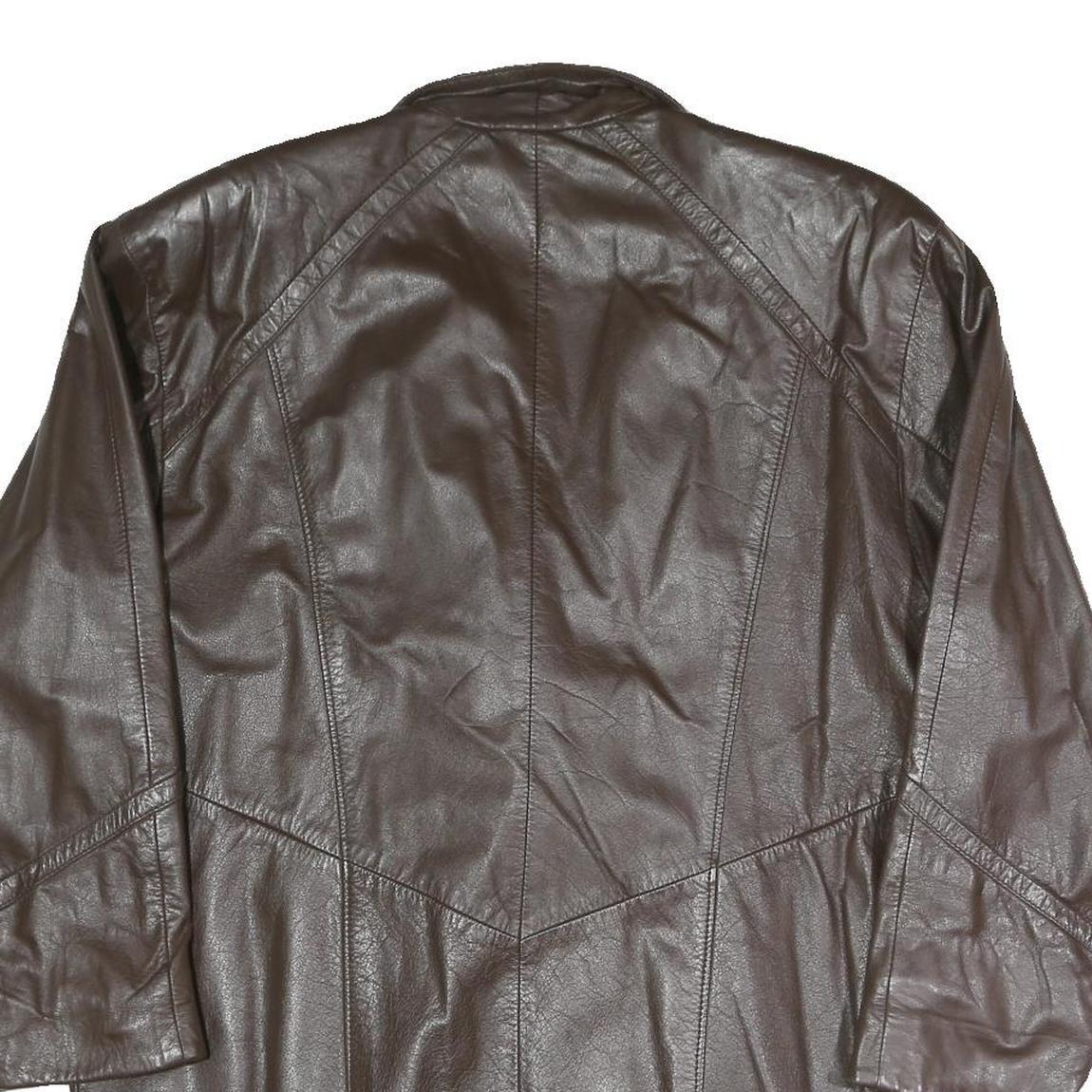 Womens Brown Faux Leather Button Jacket XL Woven Croc Texture Lapel