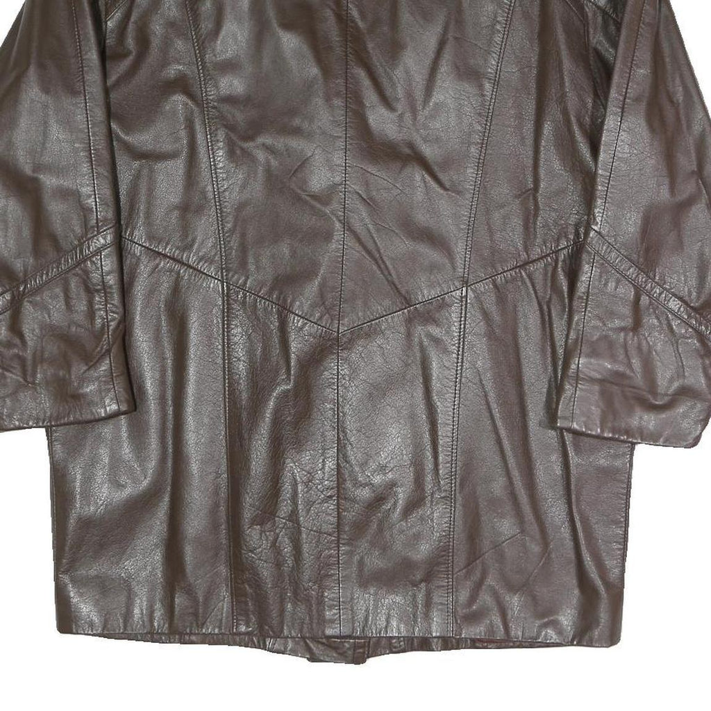 Womens Brown Faux Leather Button Jacket XL Woven Croc Texture Lapel