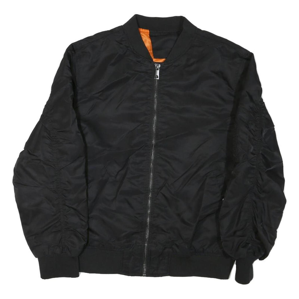 Mens Black Nylon Bomber Jacket 3XL Zip Closure Plain Style Casual Outerwear