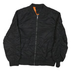 Mens Black Nylon Bomber Jacket 3XL Zip Closure Plain Style Casual Outerwear