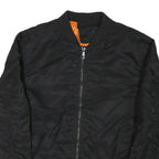Mens Black Nylon Bomber Jacket 3XL Zip Closure Plain Style Casual Outerwear