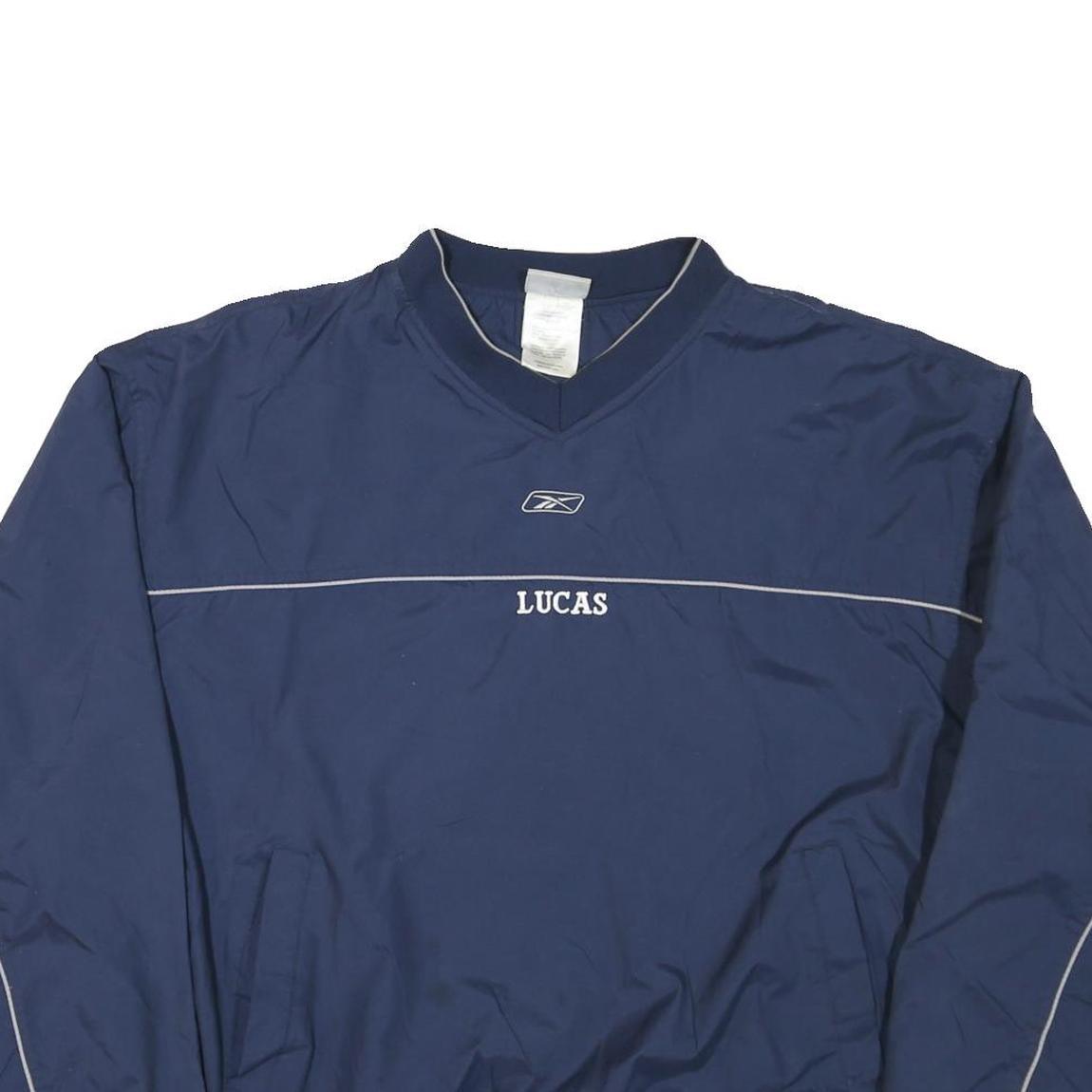 REEBOK Mens Blue Nylon Crew Neck XL Lucas Embroidered Pullover Sweatshirt