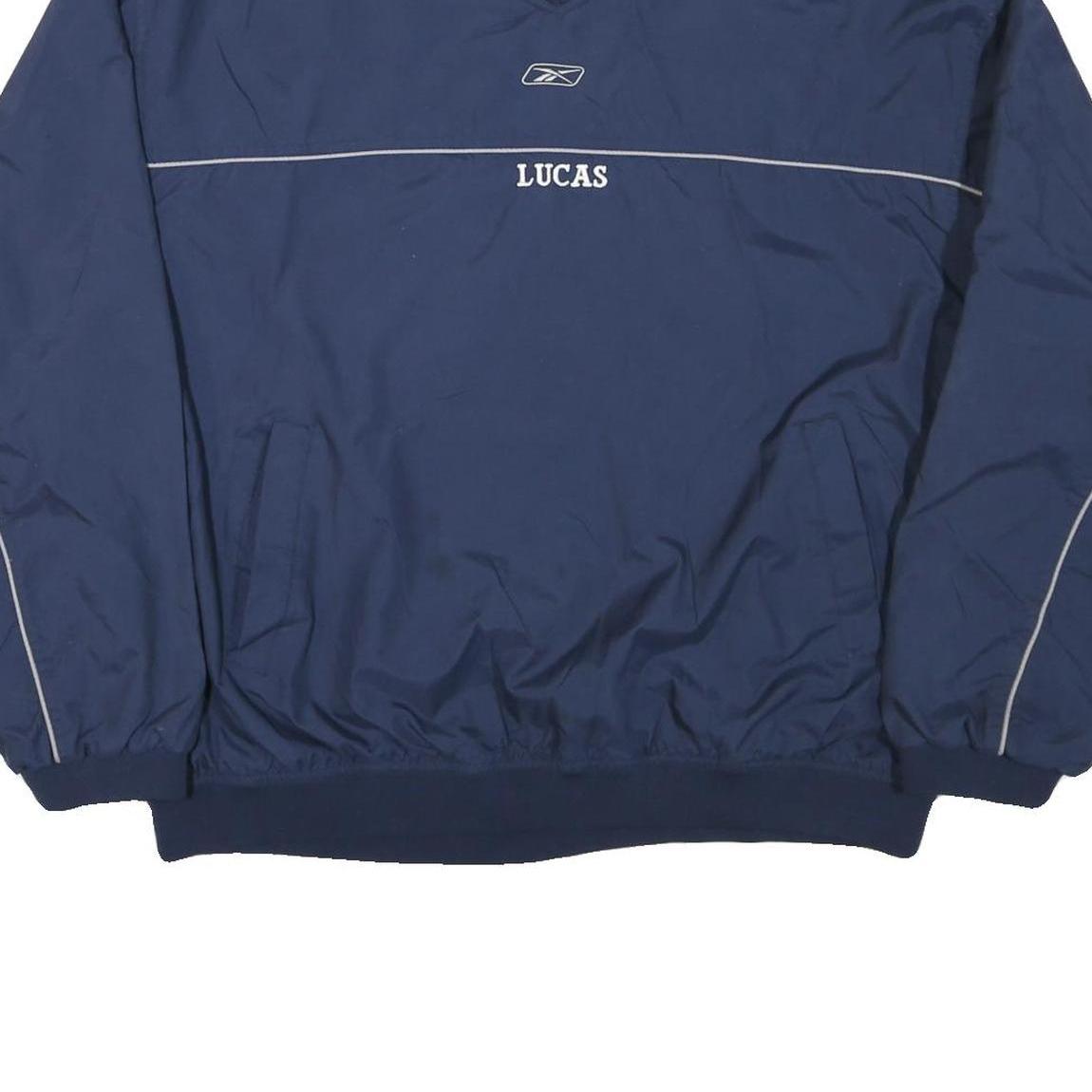 REEBOK Mens Blue Nylon Crew Neck XL Lucas Embroidered Pullover Sweatshirt