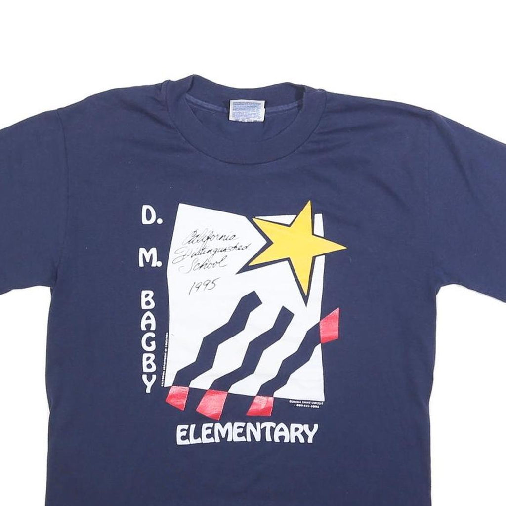 HANES Mens Navy Blue Graphic T-Shirt S Short Sleeve Crew Neck School Event