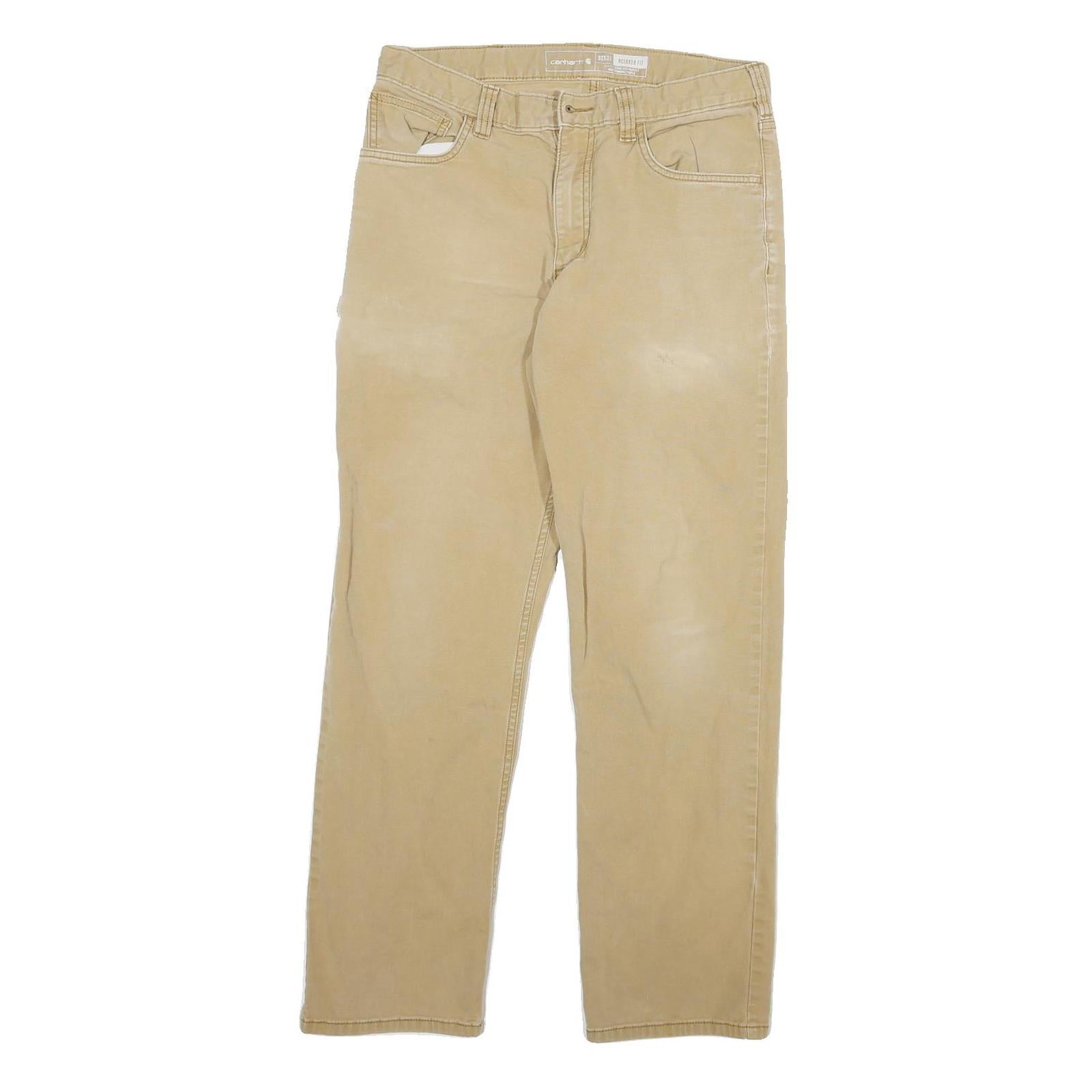 CARHARTT Mens Cotton Blend Beige Relaxed Straight Trousers W30 L29 Workwear