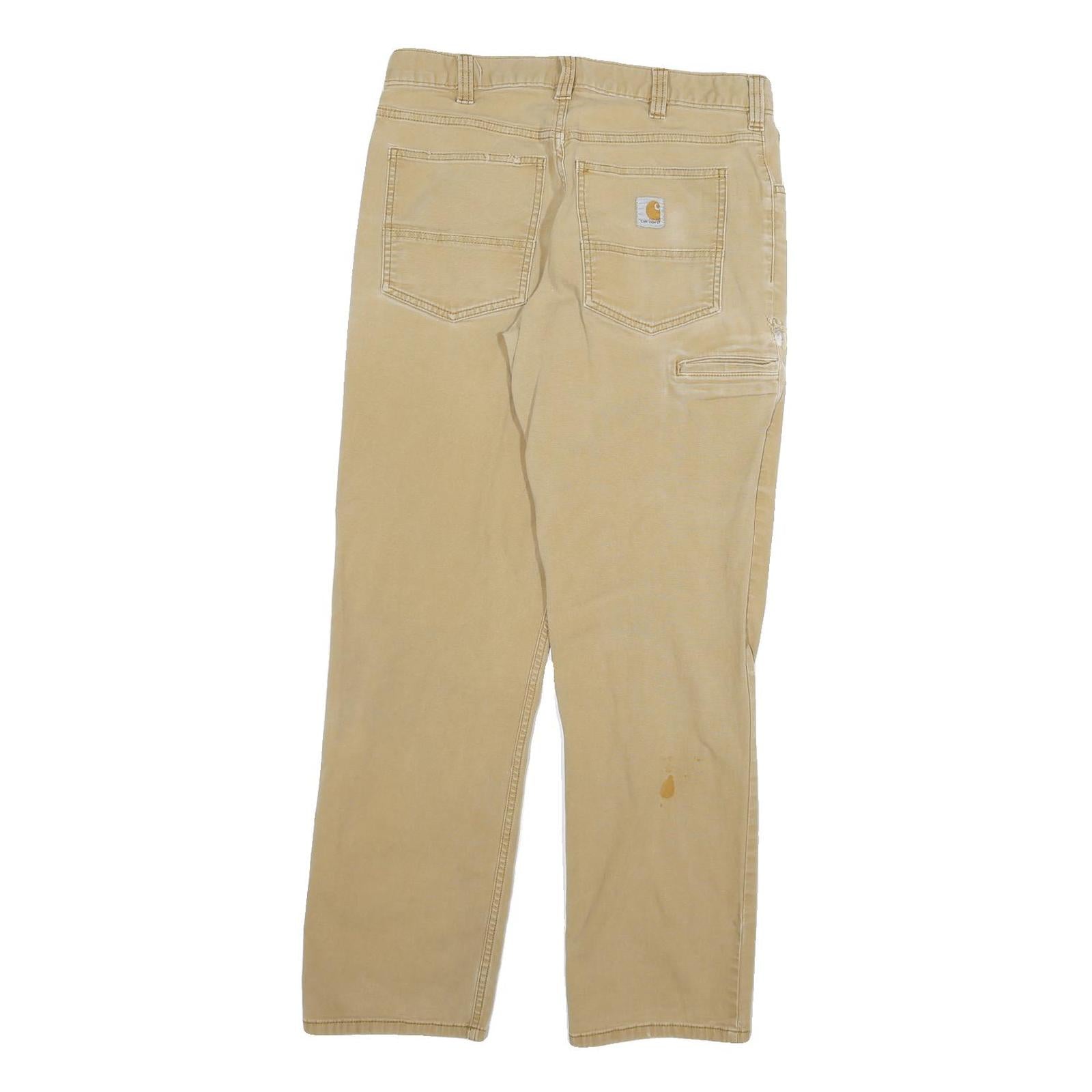 CARHARTT Mens Cotton Blend Beige Relaxed Straight Trousers W30 L29 Workwear
