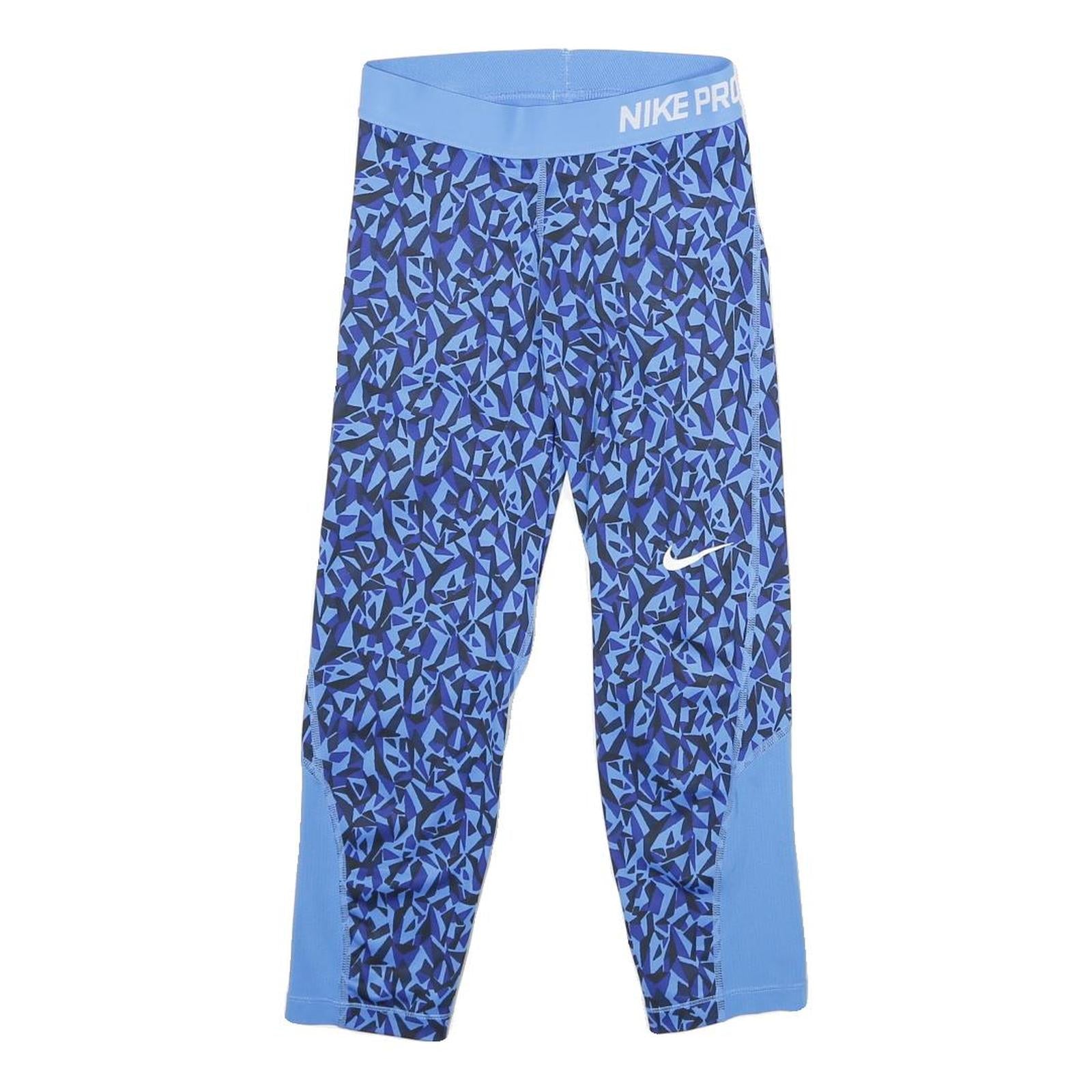 NIKE Womens Joggers Blue & Black XS W22 L20 Printed Slim Fit Athletic Leggings