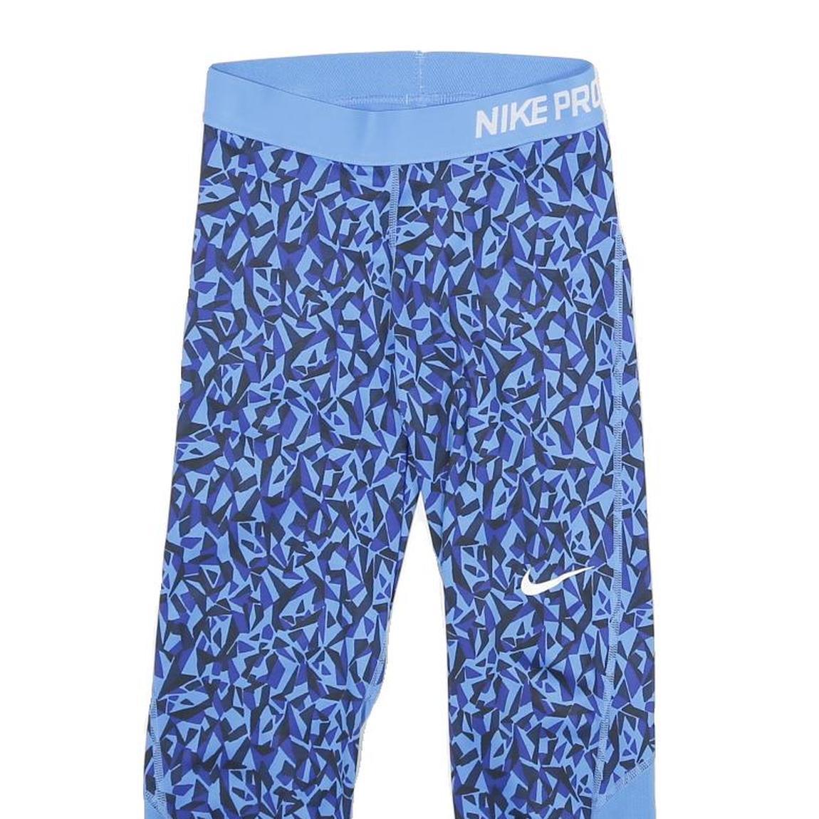 NIKE Womens Joggers Blue & Black XS W22 L20 Printed Slim Fit Athletic Leggings