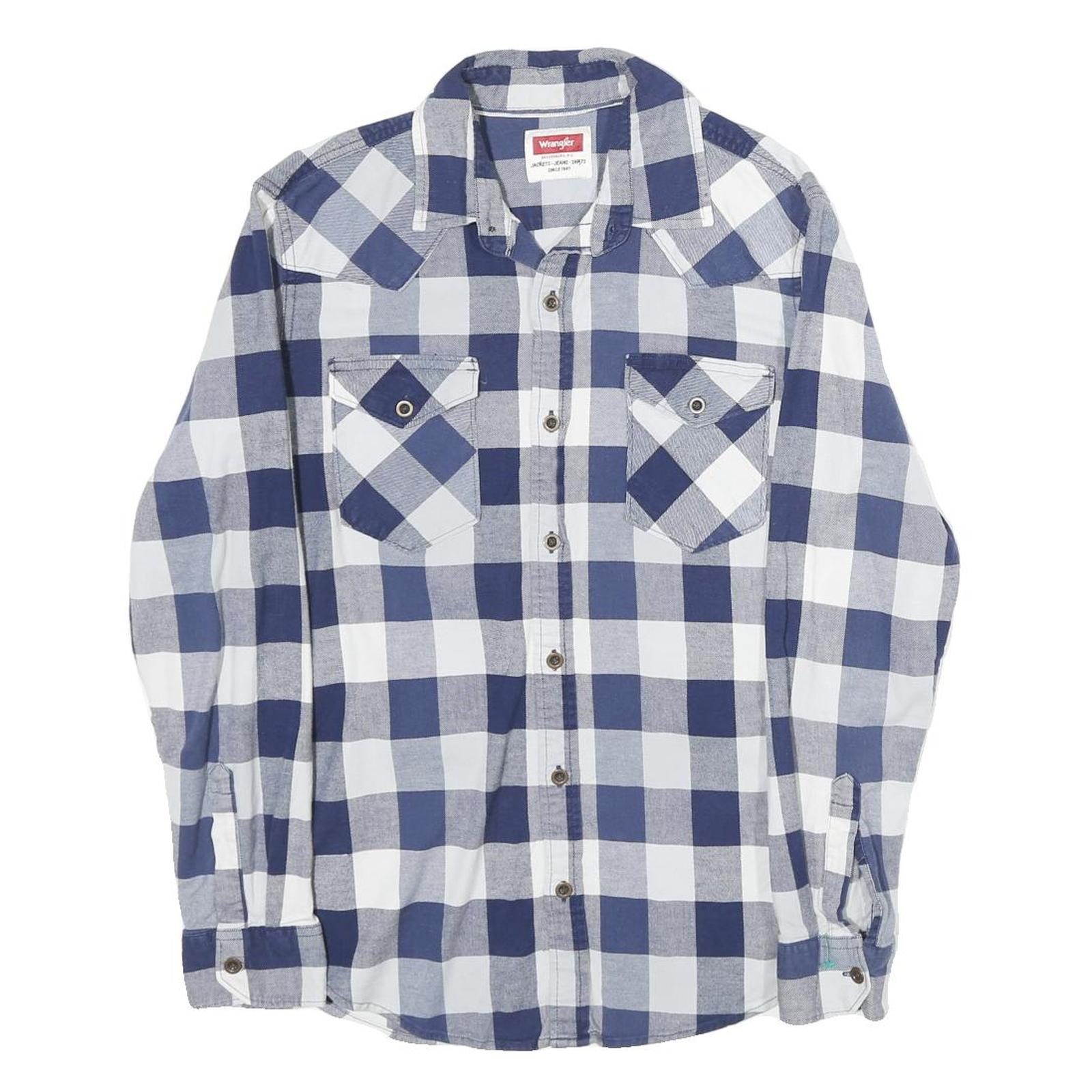 WRANGLER Mens Blue & White Check Shirt S Cotton Casual Long Sleeve Western