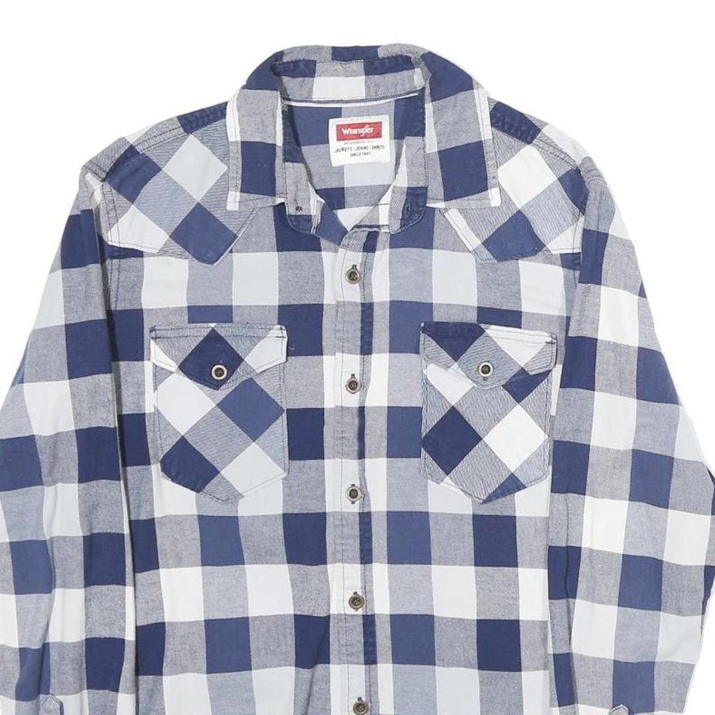 WRANGLER Mens Blue & White Check Shirt S Cotton Casual Long Sleeve Western