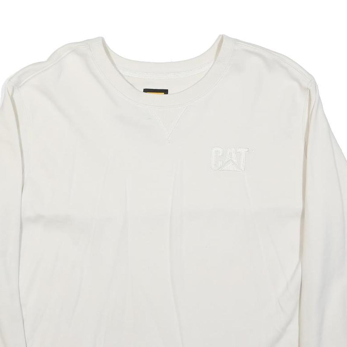 CAT Womens White Crew Neck L Cotton Blend Casual Sweatshirt Embroidered Logo