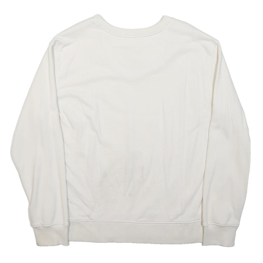 CAT Womens White Crew Neck L Cotton Blend Casual Sweatshirt Embroidered Logo
