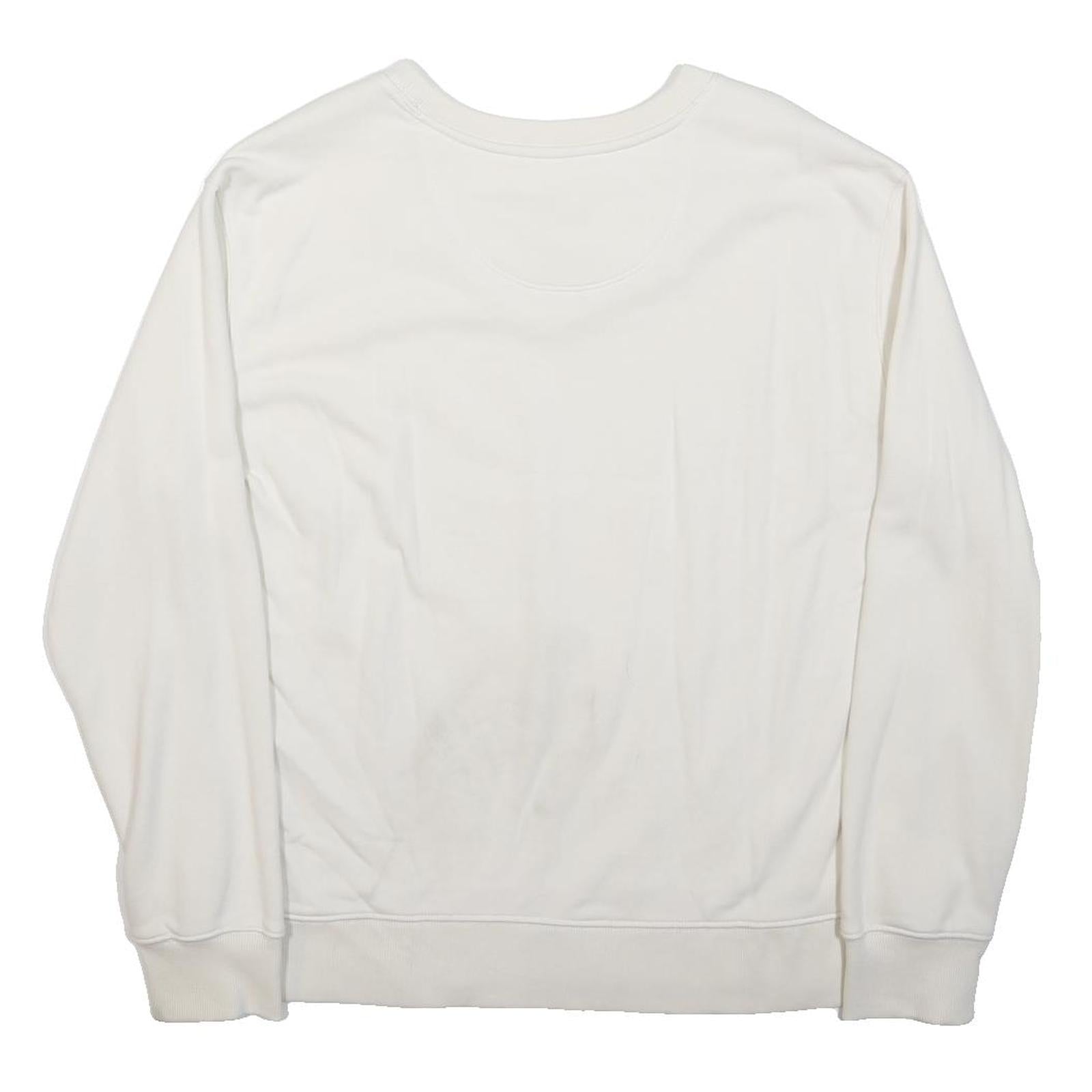 CAT Womens White Crew Neck L Cotton Blend Casual Sweatshirt Embroidered Logo