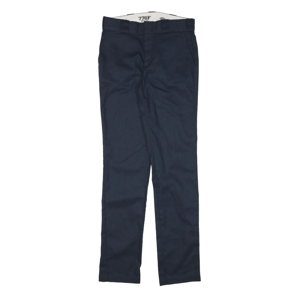 DICKIES Womens Regular Fit Navy Blue Cotton Blend Straight Leg Trousers W28 L32