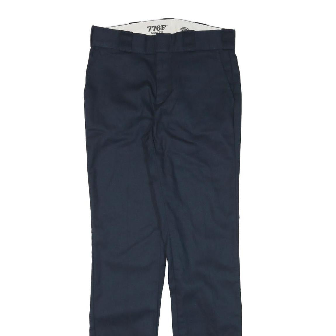 DICKIES Womens Regular Fit Navy Blue Cotton Blend Straight Leg Trousers W28 L32