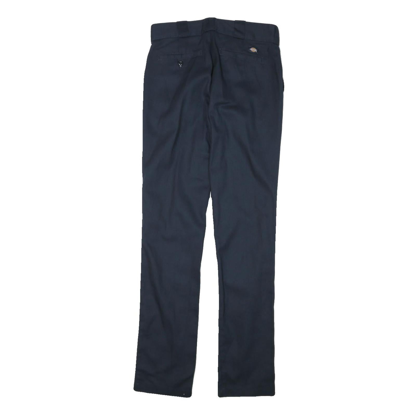 DICKIES Womens Regular Fit Navy Blue Cotton Blend Straight Leg Trousers W28 L32