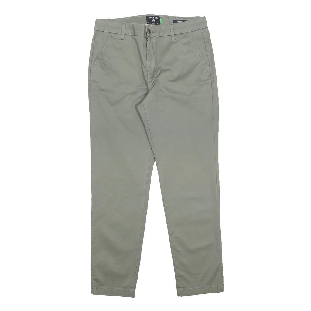 DOCKERS Womens Cotton Blend Slim Straight Light Grey Trousers W27 L28 Stylish