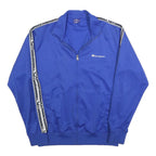 CHAMPION Mens Blue Zip Jacket L Polyester Logo Stripe Track Sportswear