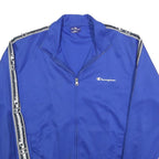 CHAMPION Mens Blue Zip Jacket L Polyester Logo Stripe Track Sportswear