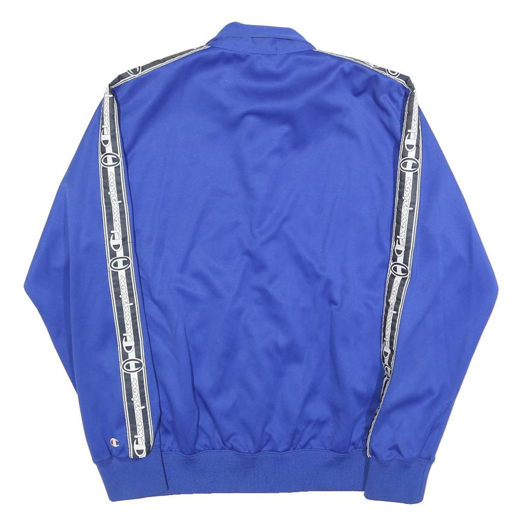 CHAMPION Mens Blue Zip Jacket L Polyester Logo Stripe Track Sportswear