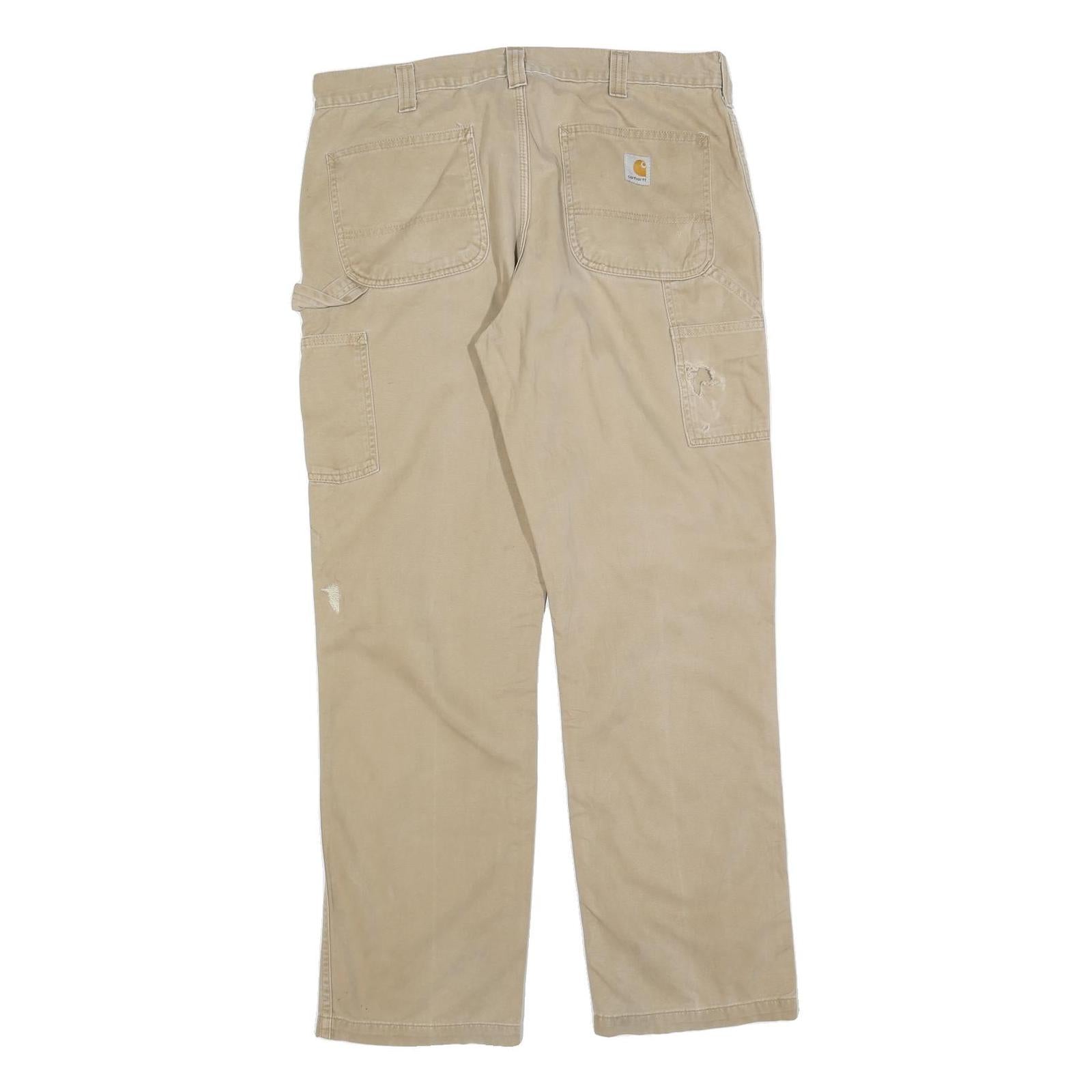 CARHARTT Mens Regular Fit Beige Workwear Denim Zip W36 L32 Carpenter Jeans