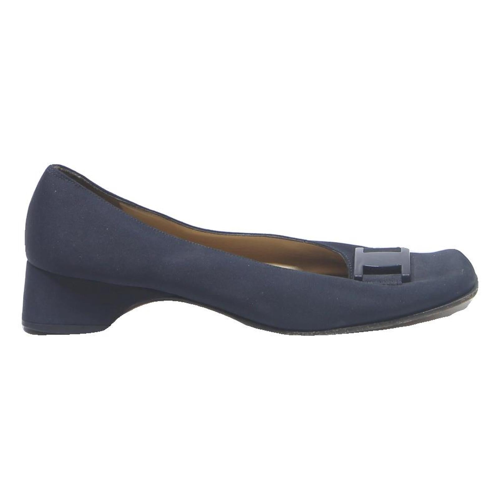 SALVATORE FERRAGAMO Vara Womens Navy Blue Canvas Low Heel UK 6.5 Classic Elegant
