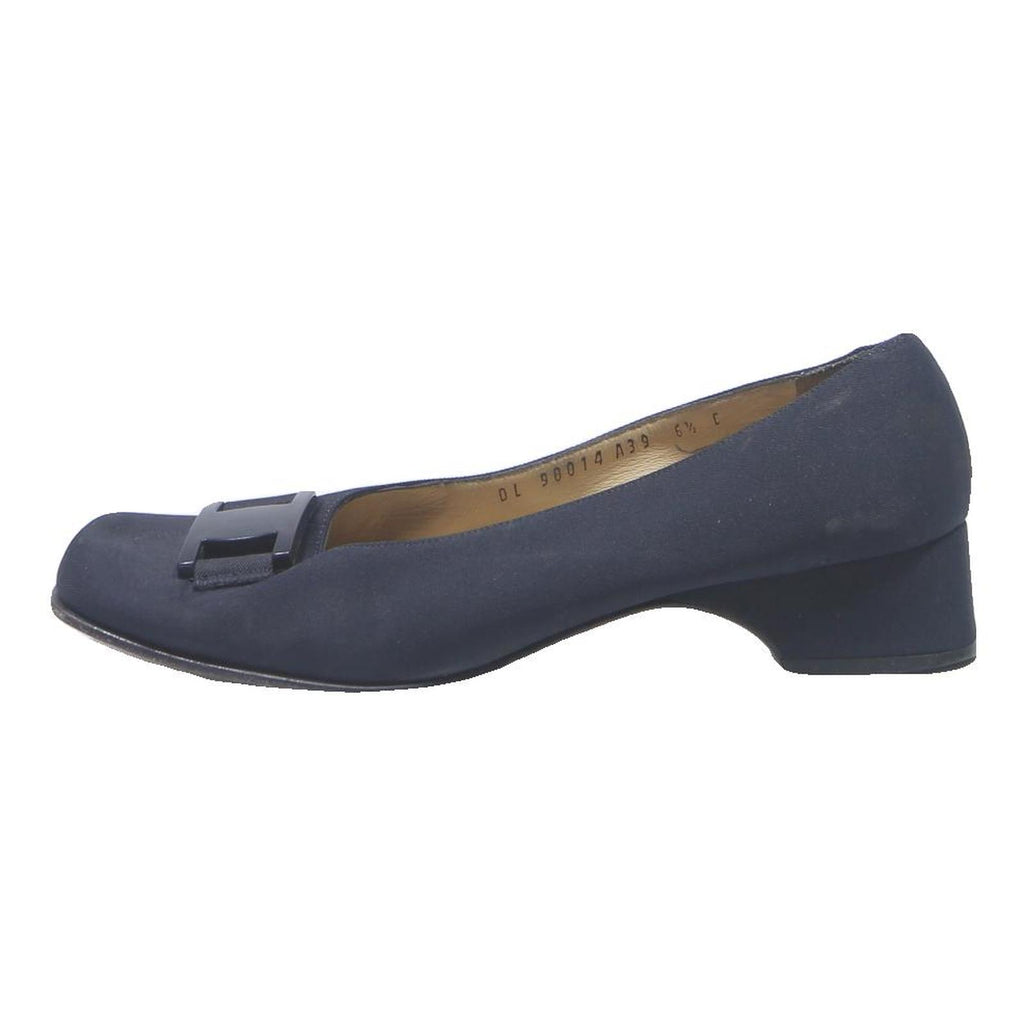 SALVATORE FERRAGAMO Vara Womens Navy Blue Canvas Low Heel UK 6.5 Classic Elegant