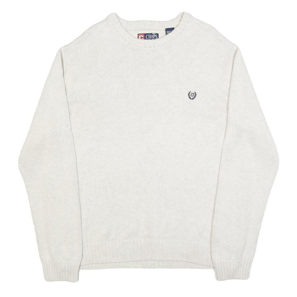 CHAPS Mens White Plain Cotton Blend Jumper Crew Neck Basic Knit XL Casual Layer