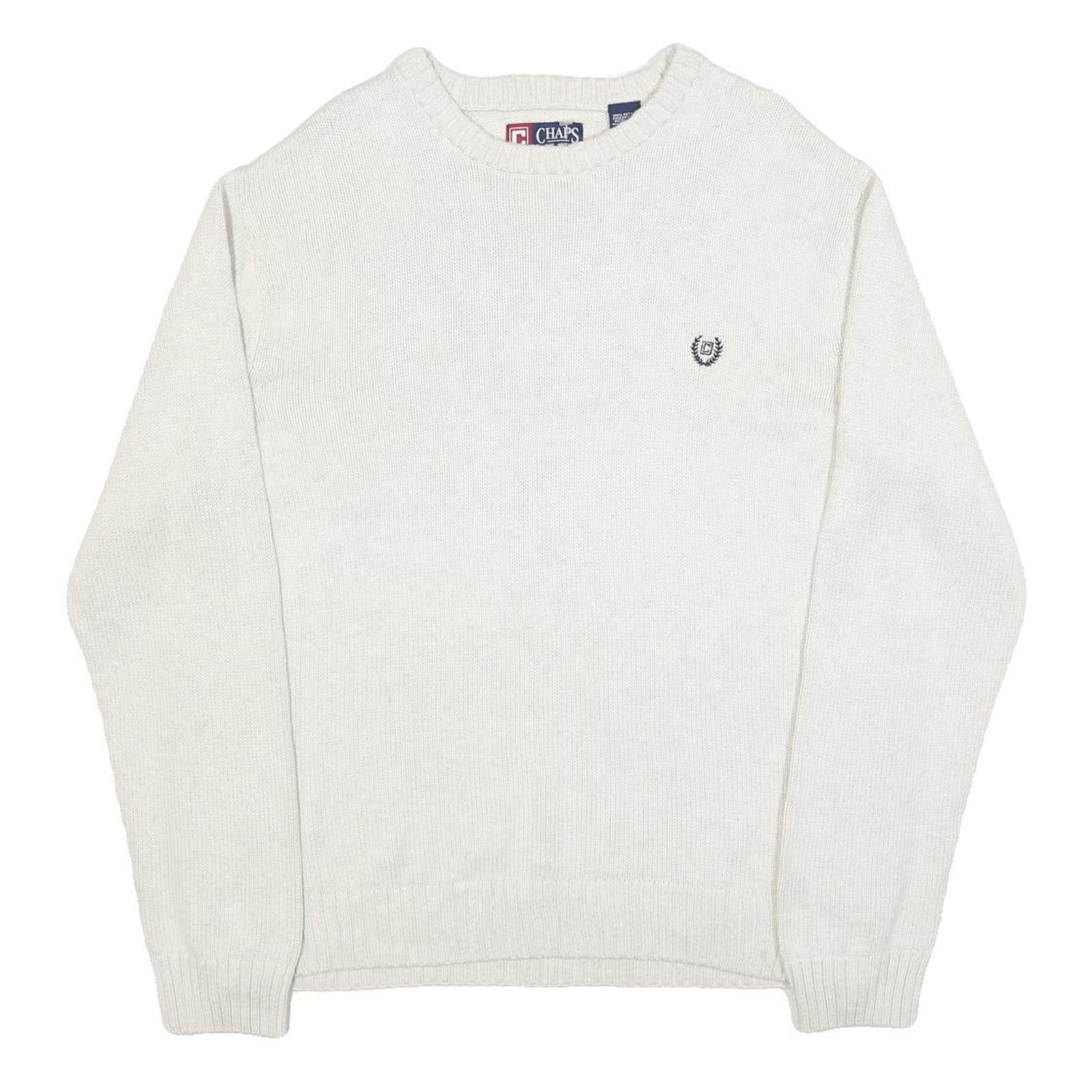 CHAPS Mens White Plain Cotton Blend Jumper Crew Neck Basic Knit XL Casual Layer