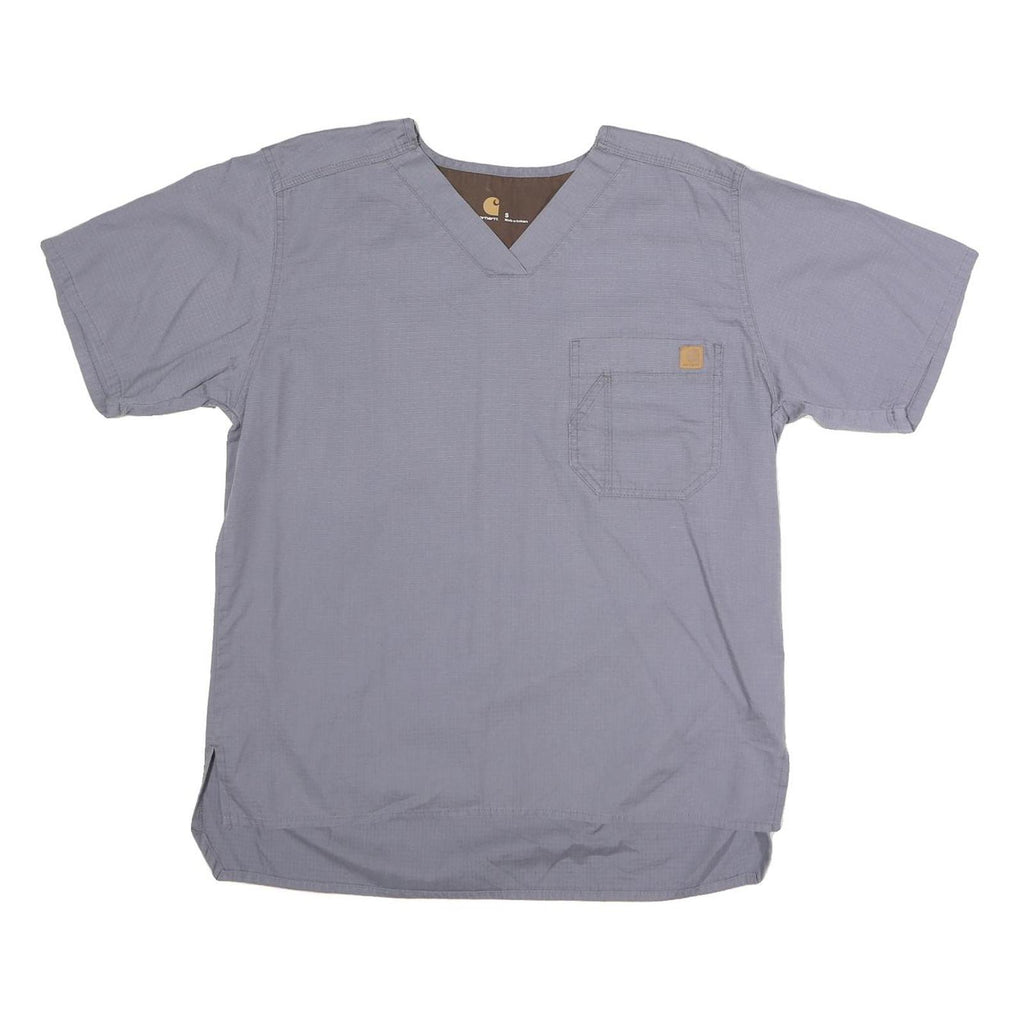 CARHARTT Mens Grey Plain T-Shirt S Short Sleeve V-Neck Workwear Pocket