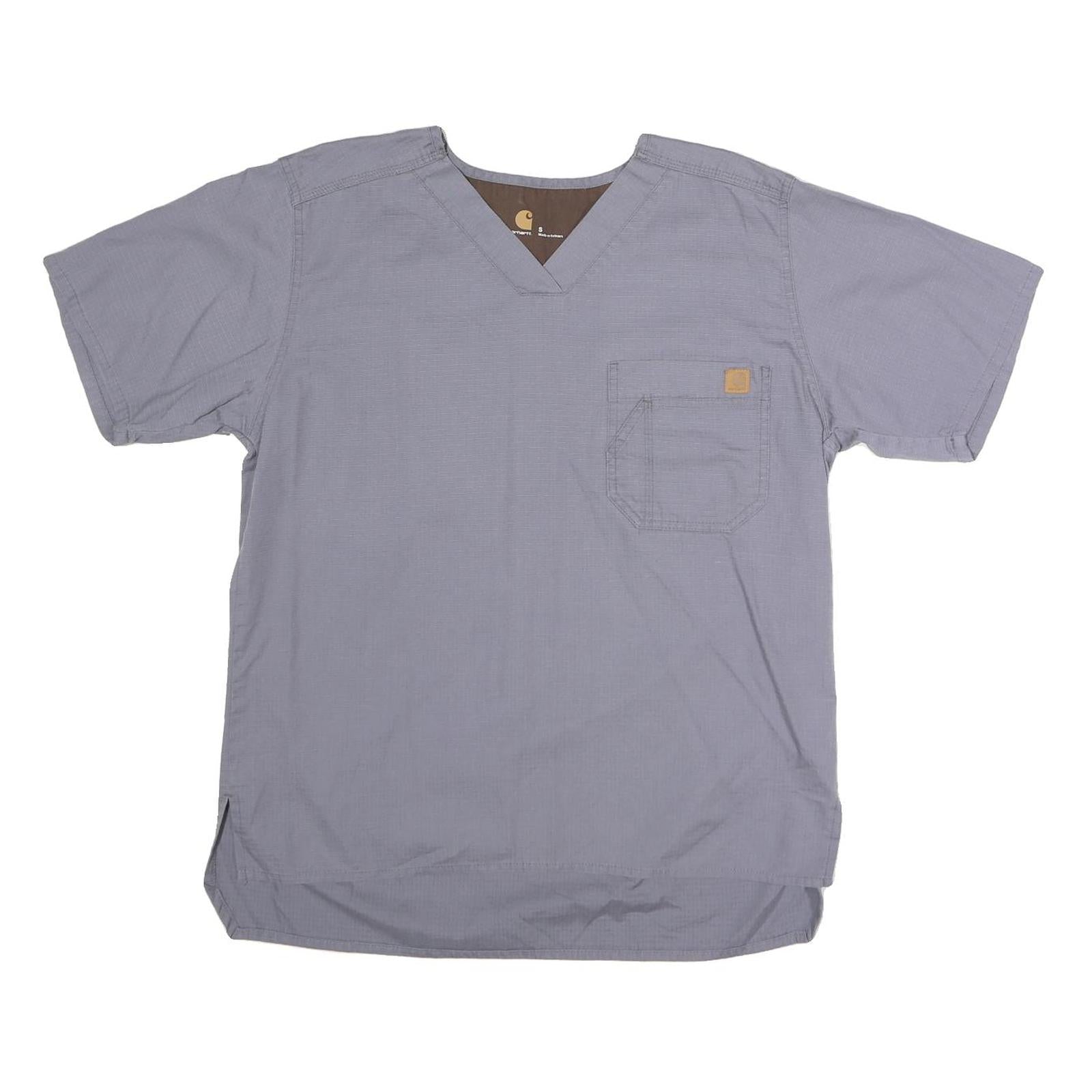 CARHARTT Mens Grey Plain T-Shirt S Short Sleeve V-Neck Workwear Pocket