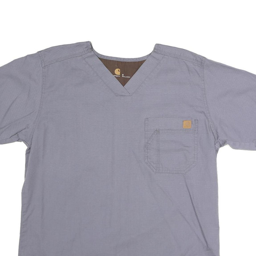 CARHARTT Mens Grey Plain T-Shirt S Short Sleeve V-Neck Workwear Pocket