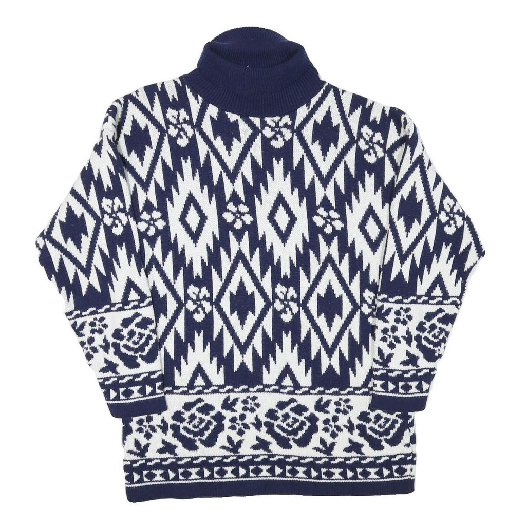 WORTHINGTON Mens Blue & White Patterned Pullover Jumper Turtle Neck M Acrylic