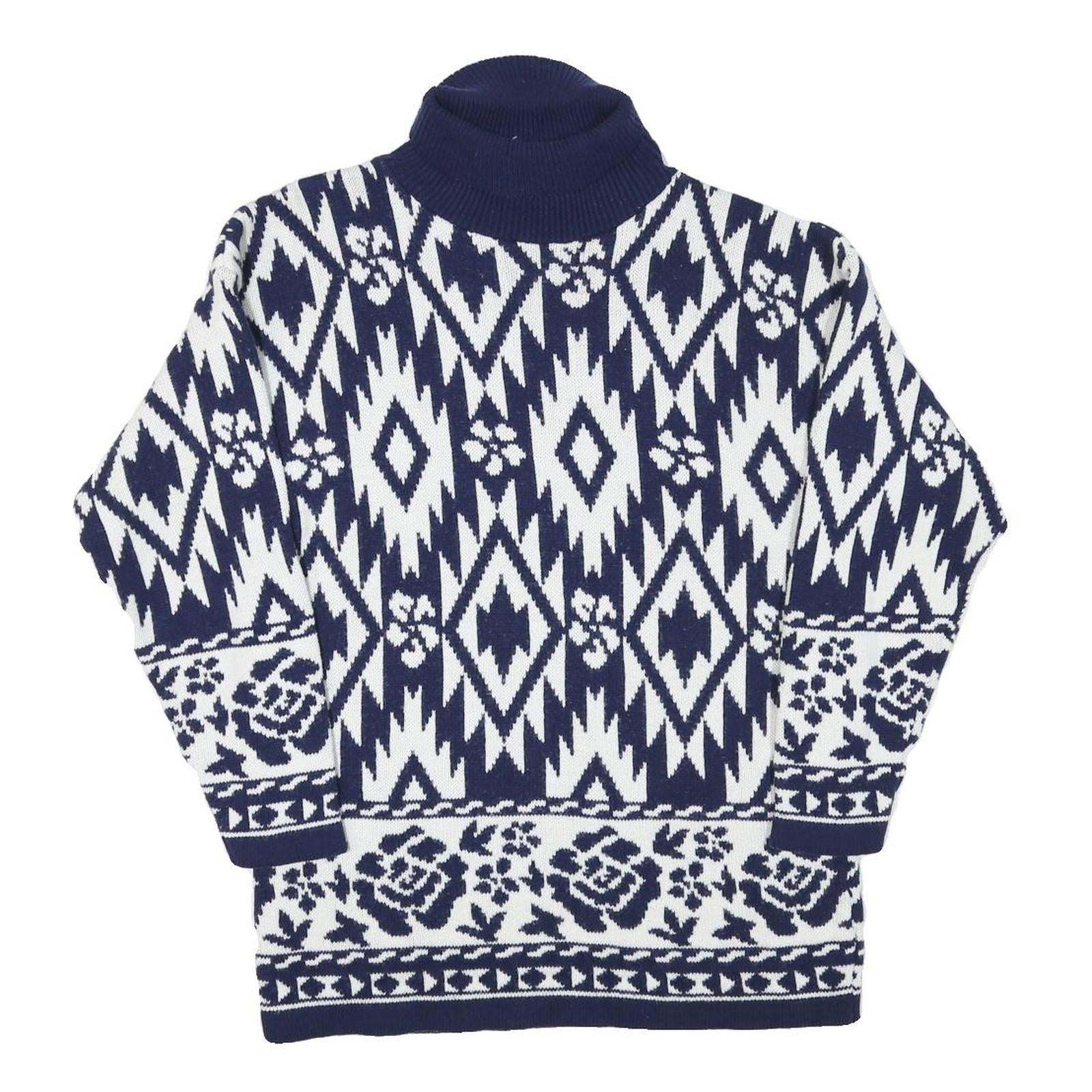 WORTHINGTON Mens Blue & White Patterned Pullover Jumper Turtle Neck M Acrylic