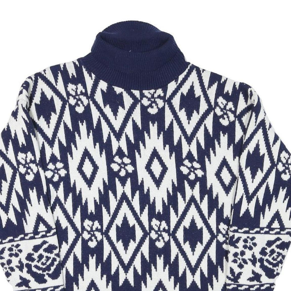WORTHINGTON Mens Blue & White Patterned Pullover Jumper Turtle Neck M Acrylic