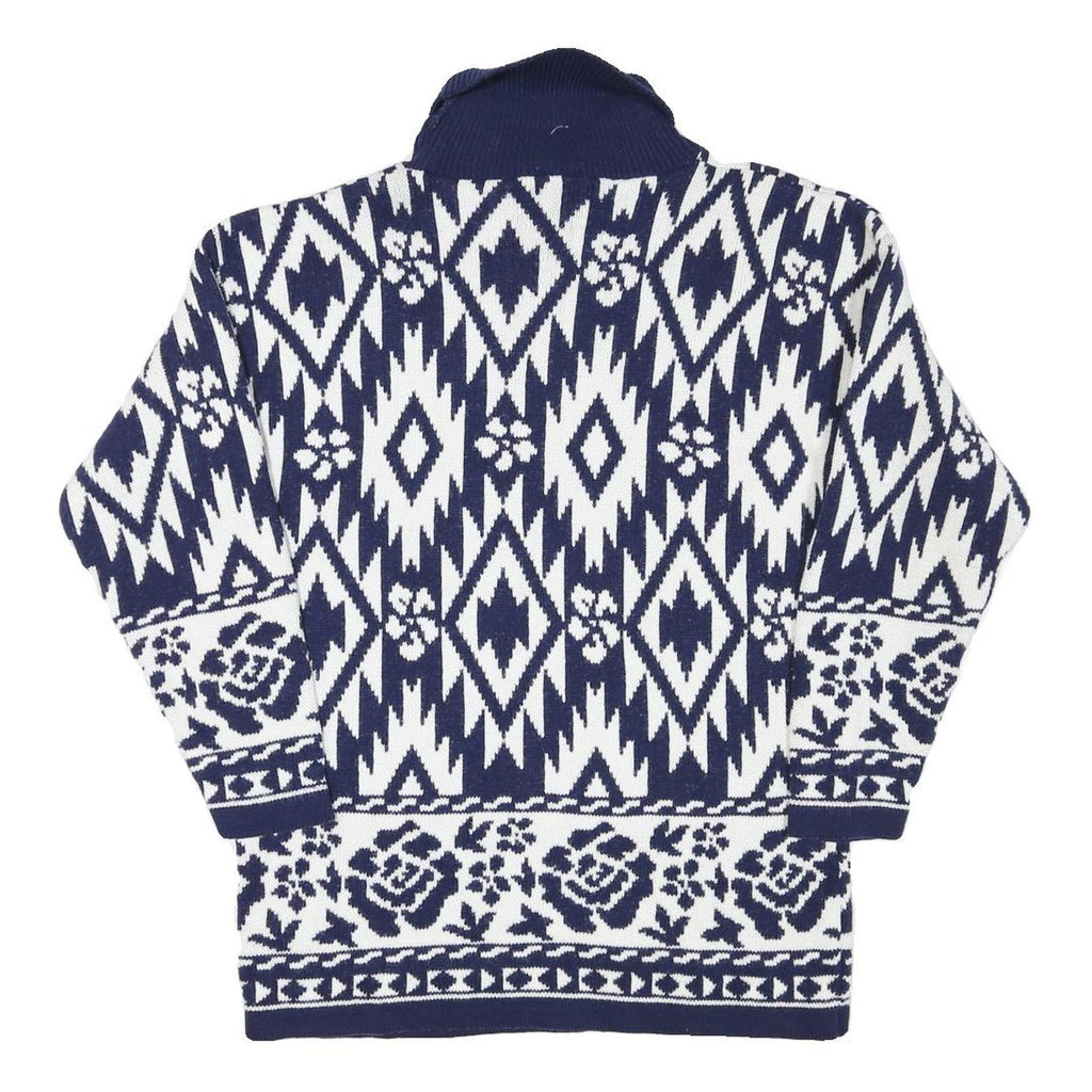 WORTHINGTON Mens Blue & White Patterned Pullover Jumper Turtle Neck M Acrylic