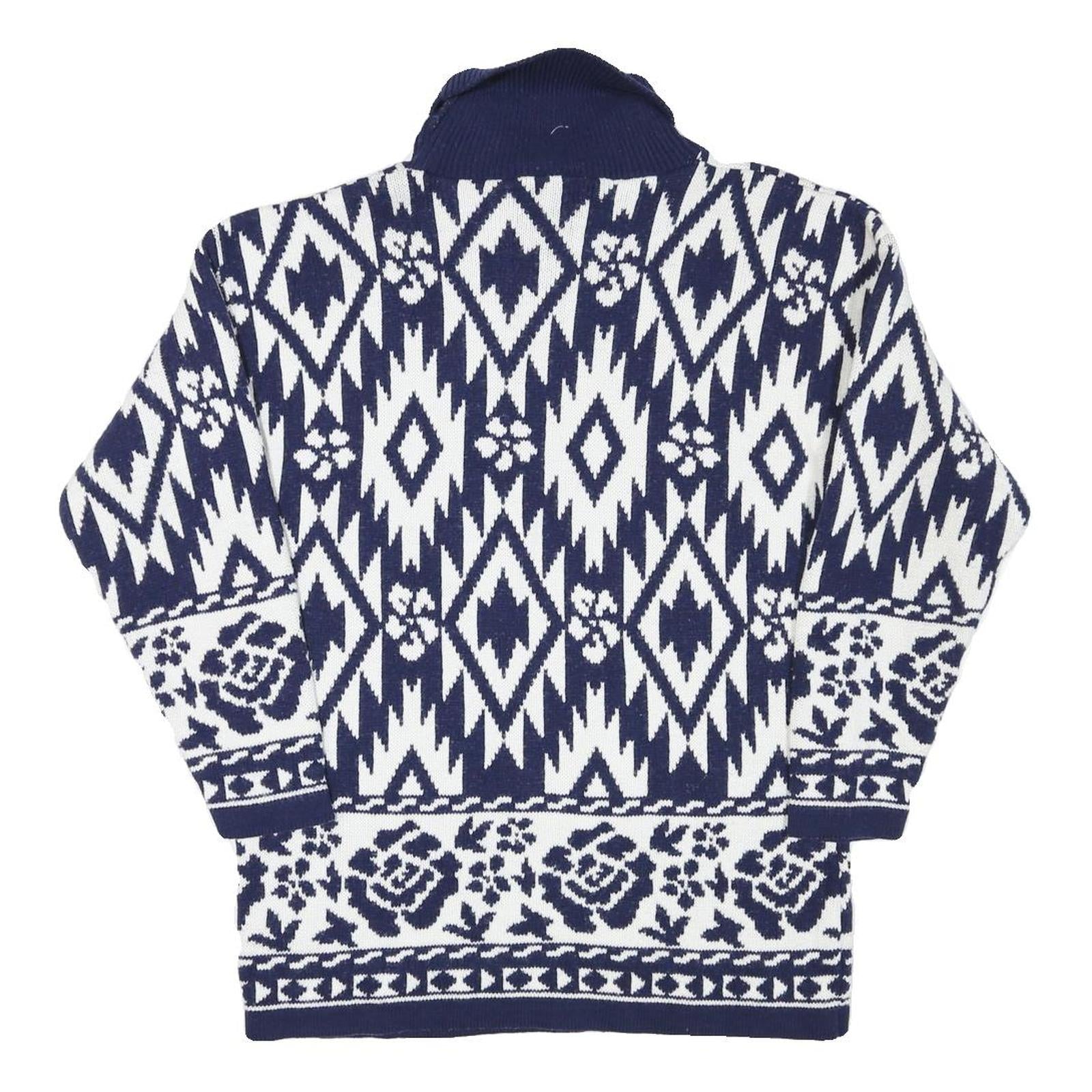 WORTHINGTON Mens Blue & White Patterned Pullover Jumper Turtle Neck M Acrylic