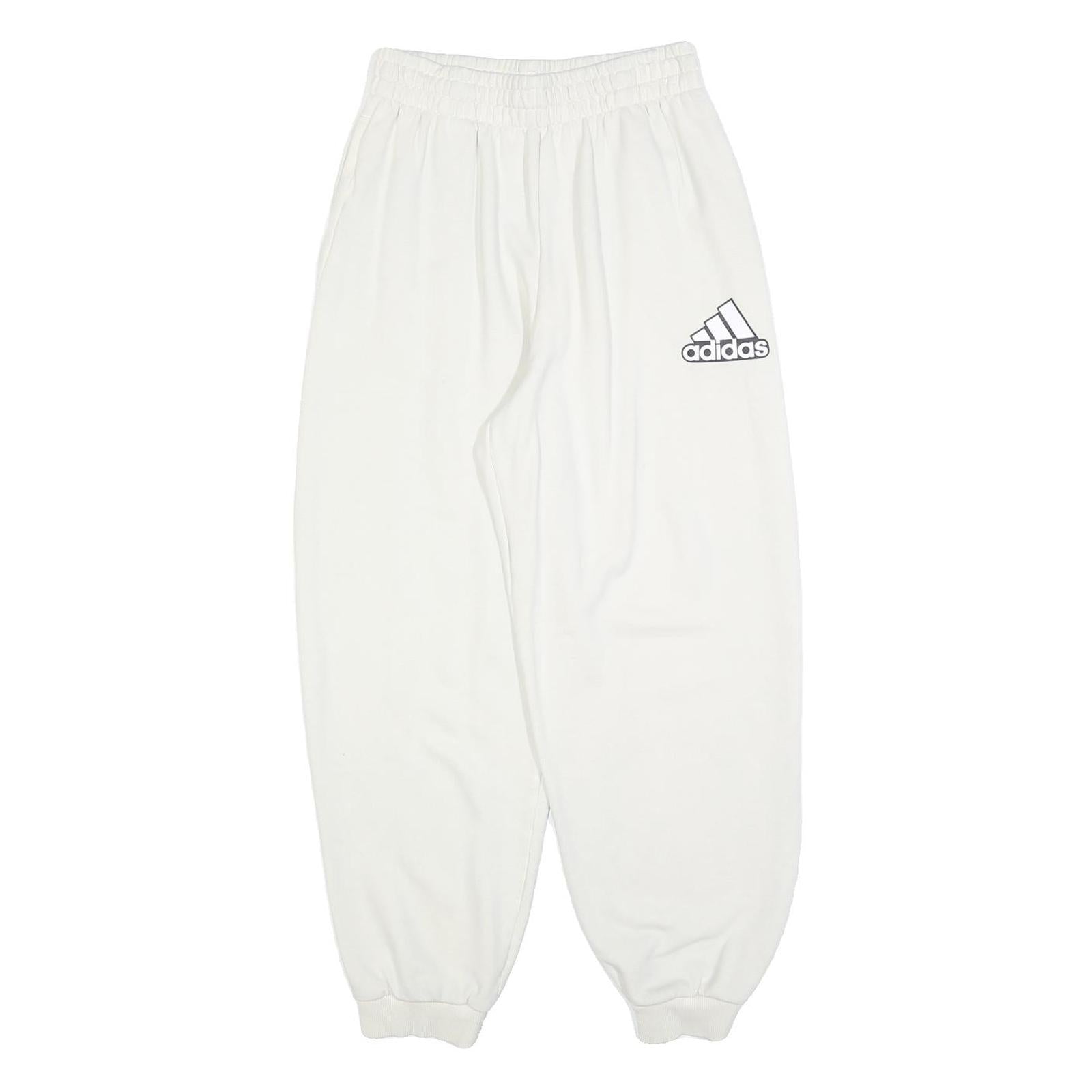 ADIDAS Womens Joggers White S W26 L26 Cotton Blend Logo Elastic Waist