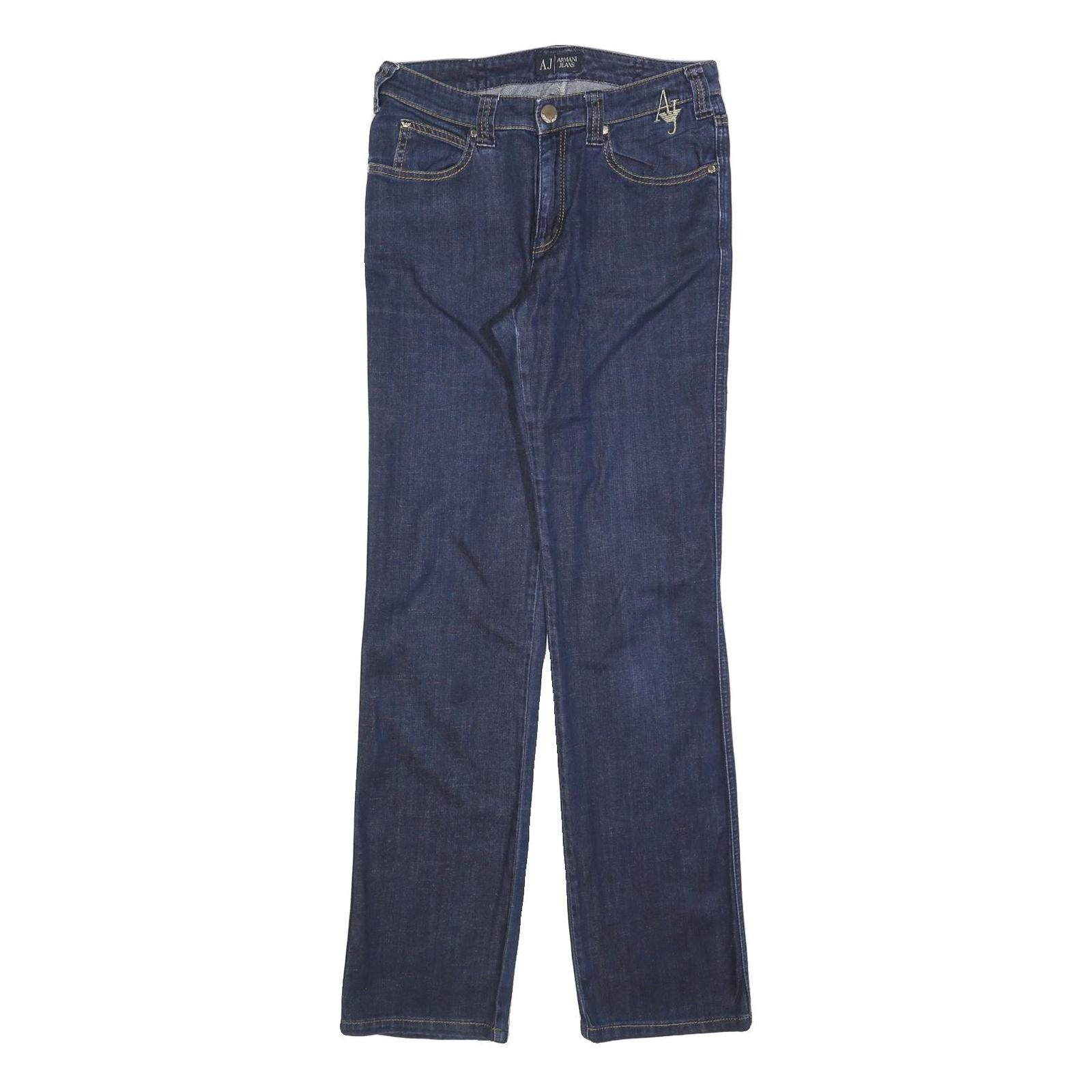 ARMANI JEANS Womens Slim Blue Denim Jeans W28 L32 Stylish Logo Zip