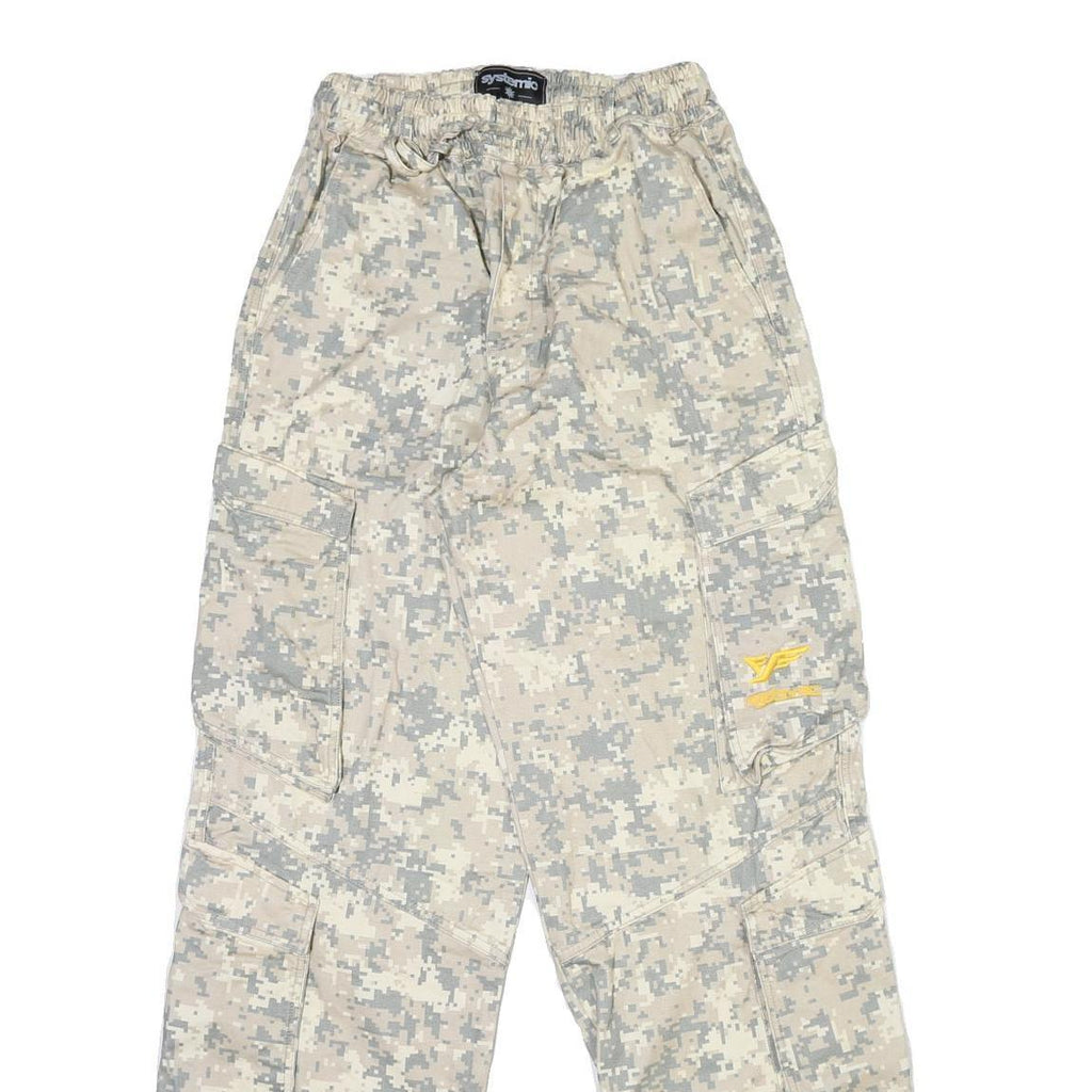 Womens Relaxed Fit Beige & Grey Digital Camouflage Cargo Trousers W30 L33 Cotton